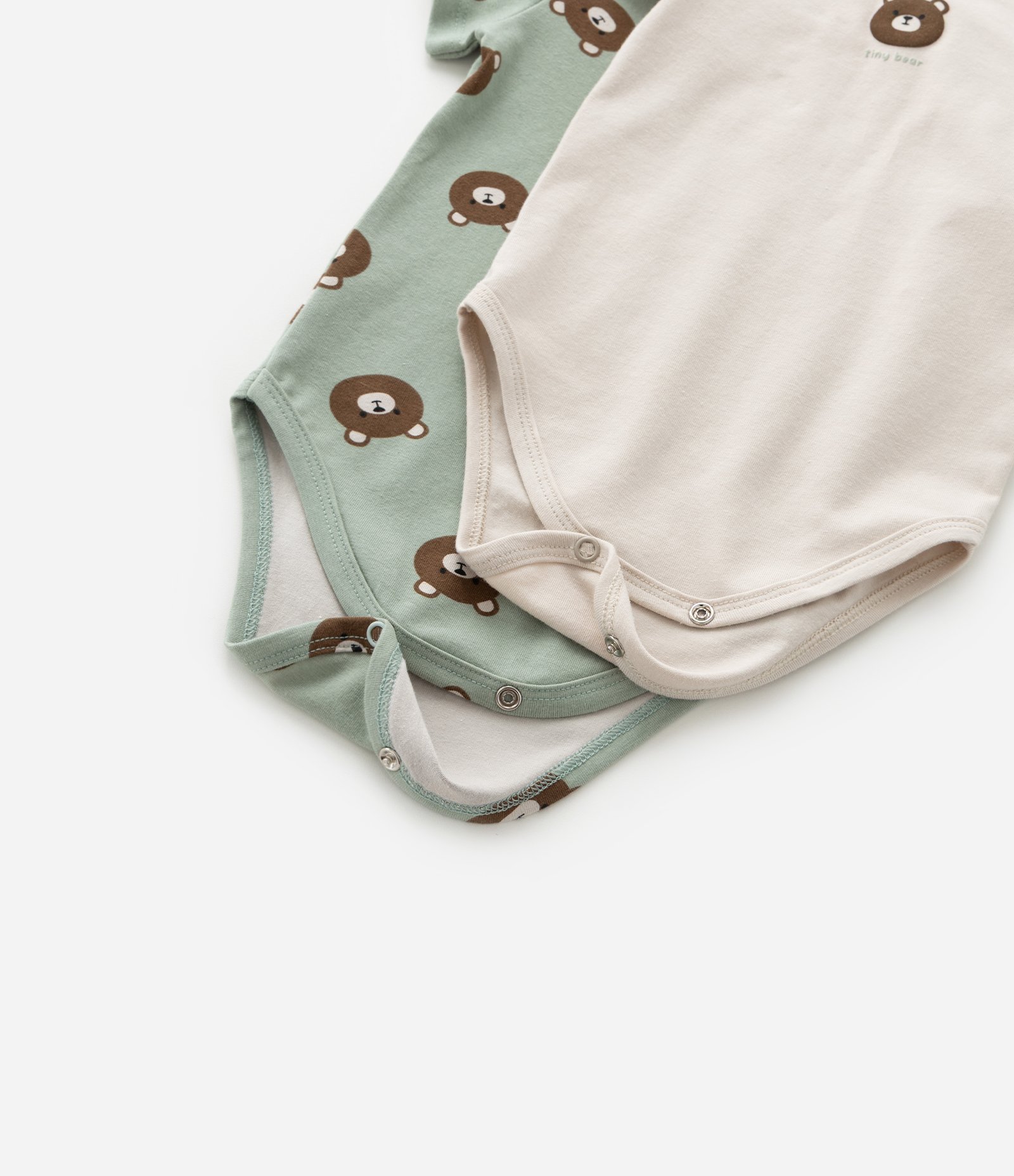 Kit 02 Bodies Infantis com Estampa de Urso - Tam 0 a 18 Meses Bege/Verde 5