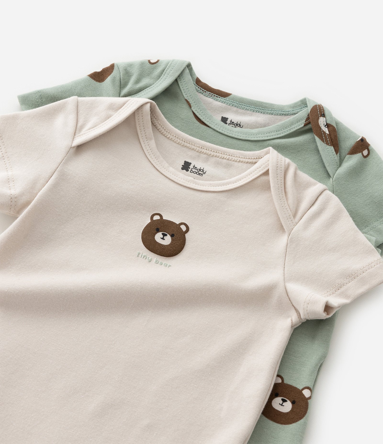 Kit 02 Bodies Infantis com Estampa de Urso - Tam 0 a 18 Meses Bege/Verde 7
