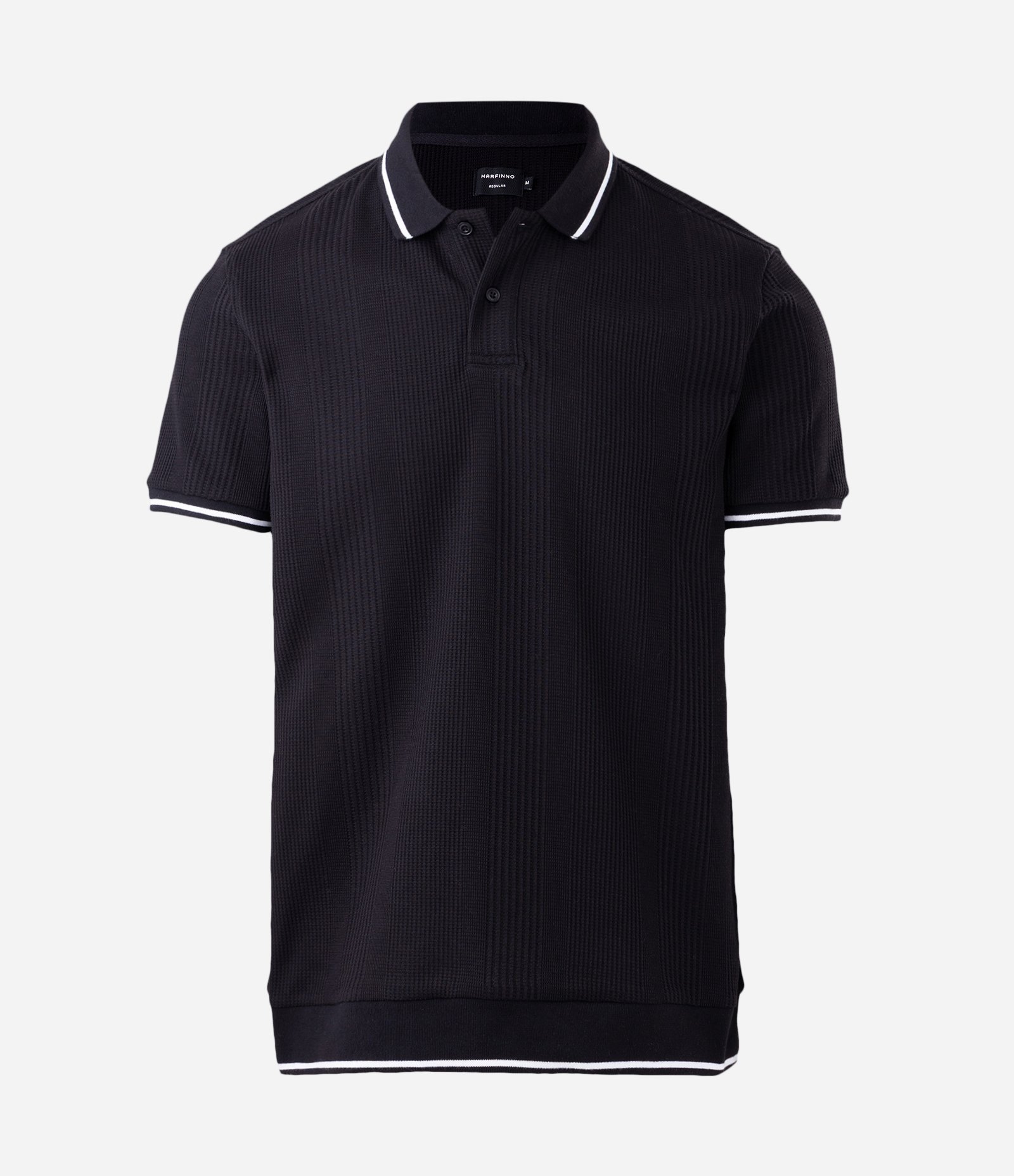 Polo Regular com Textura de Listras e Frisos Contrastantes Preto 5
