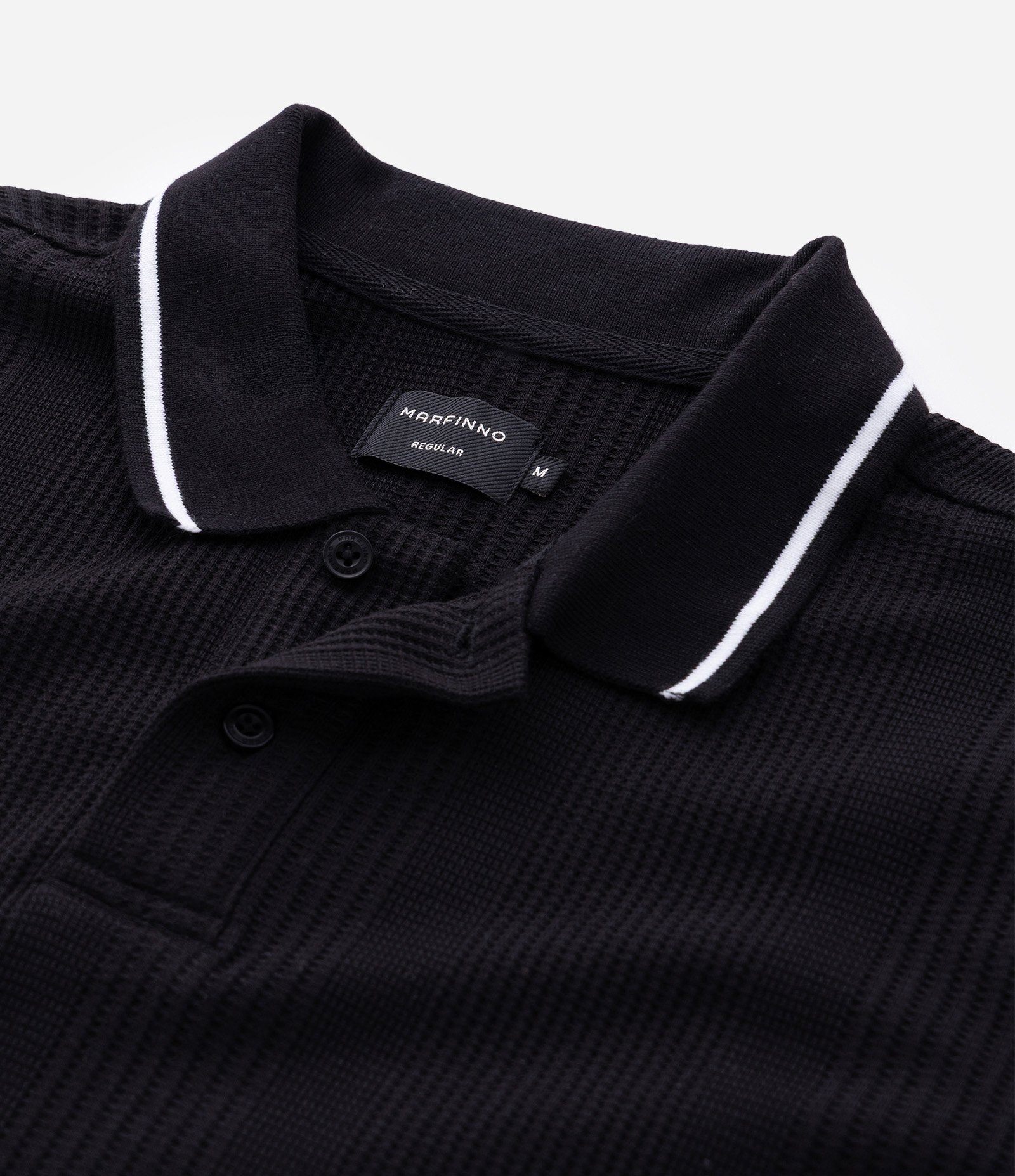 Polo Regular com Textura de Listras e Frisos Contrastantes Preto 8