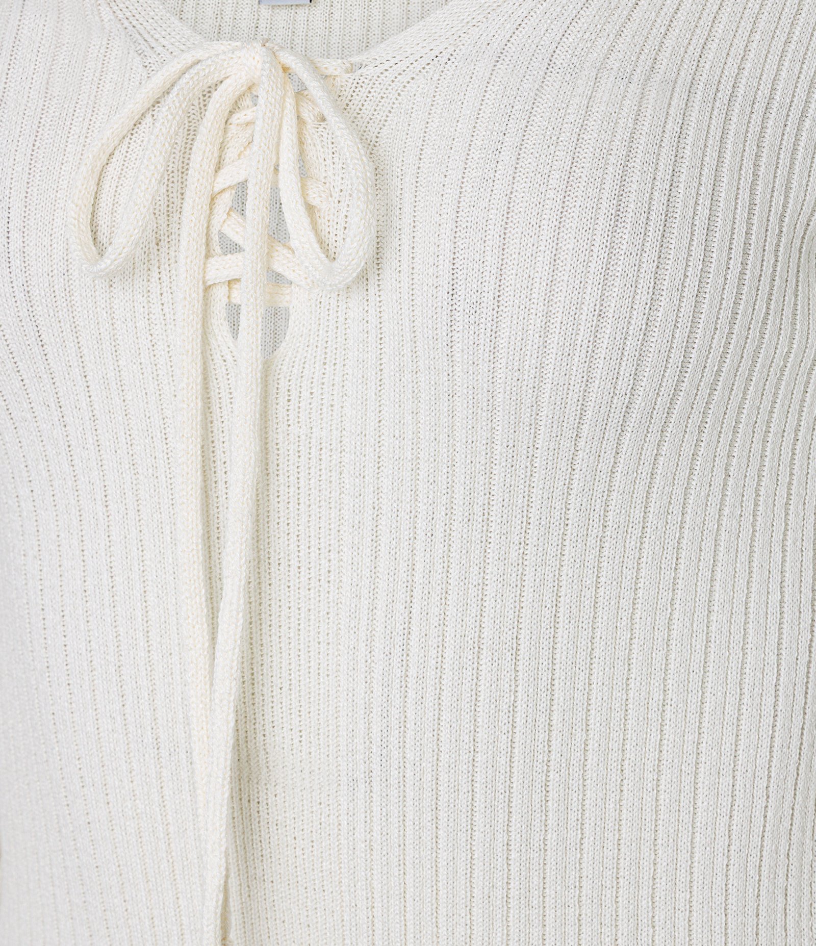 Blusa Canelada em Tricô com Amarração e Punho Amplo Off White 4