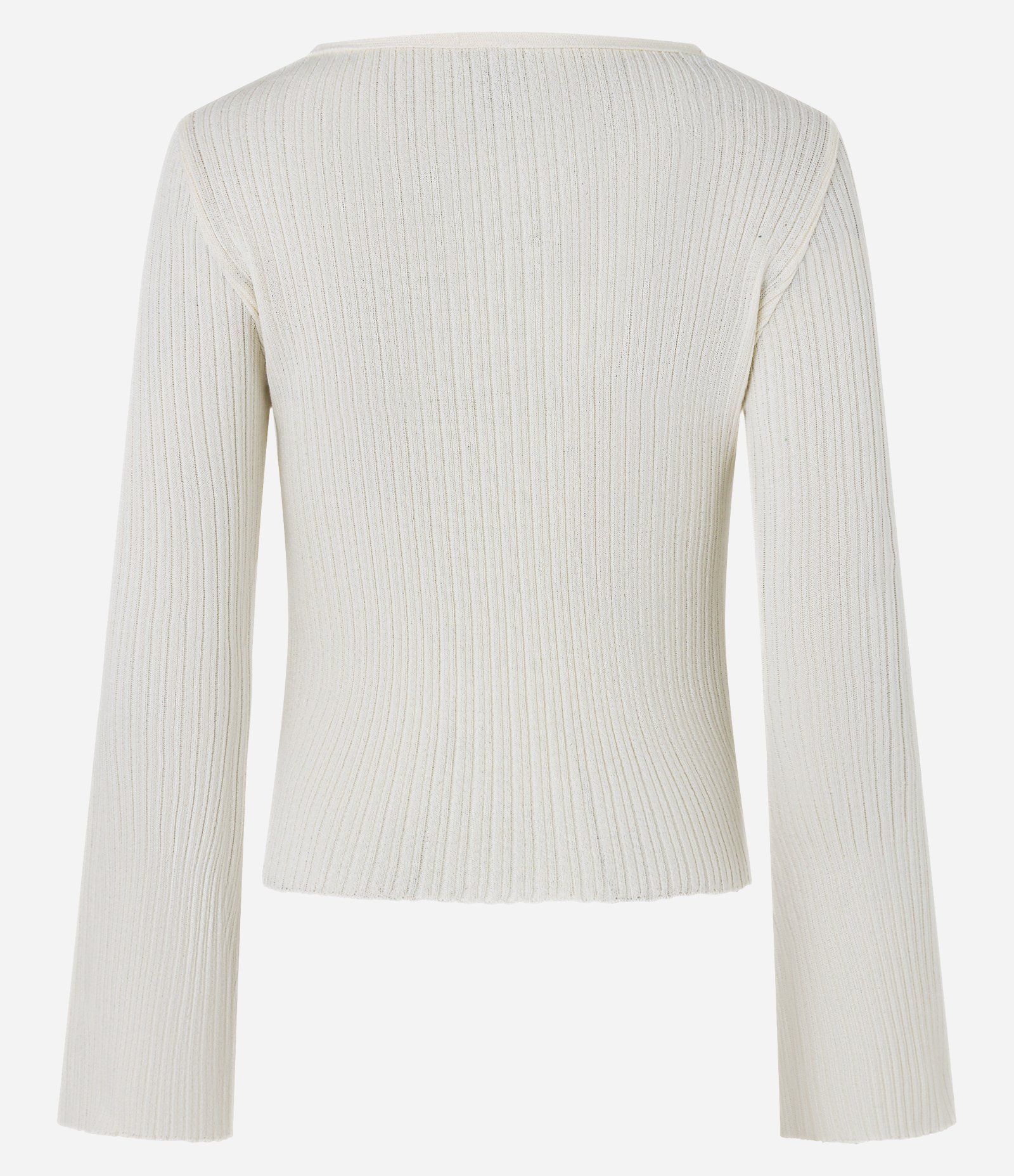 Blusa Canelada em Tricô com Amarração e Punho Amplo Off White 5