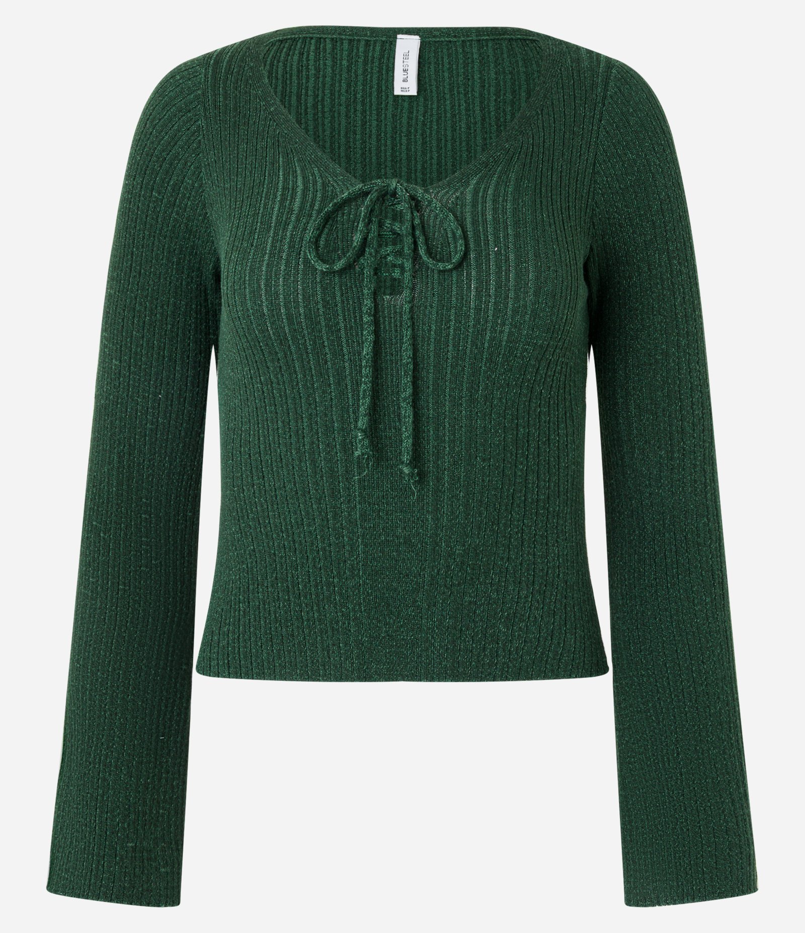 Blusa Canelada em Tricô com Amarração e Punho Amplo Verde 4