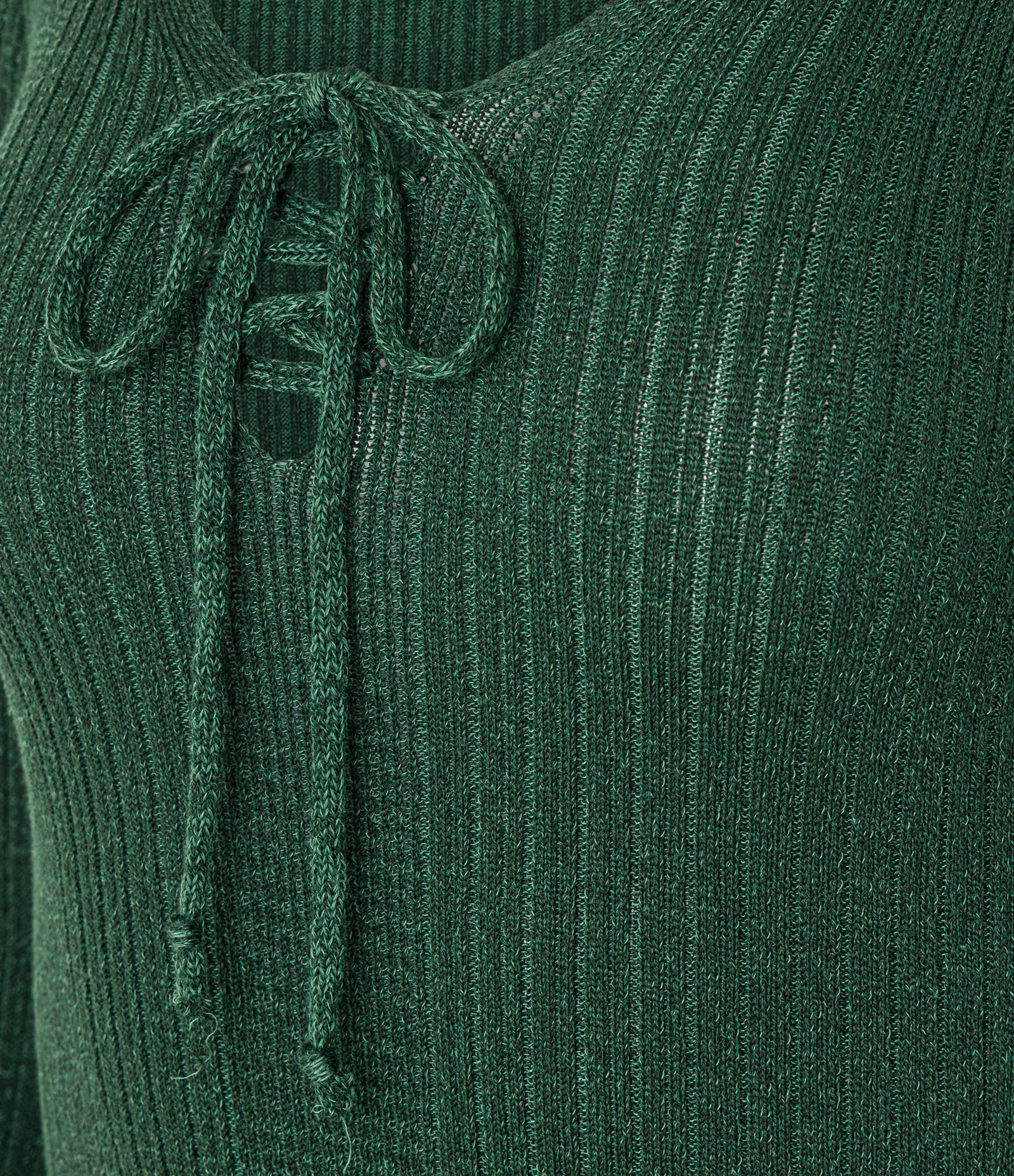 Blusa Canelada em Tricô com Amarração e Punho Amplo Verde 5