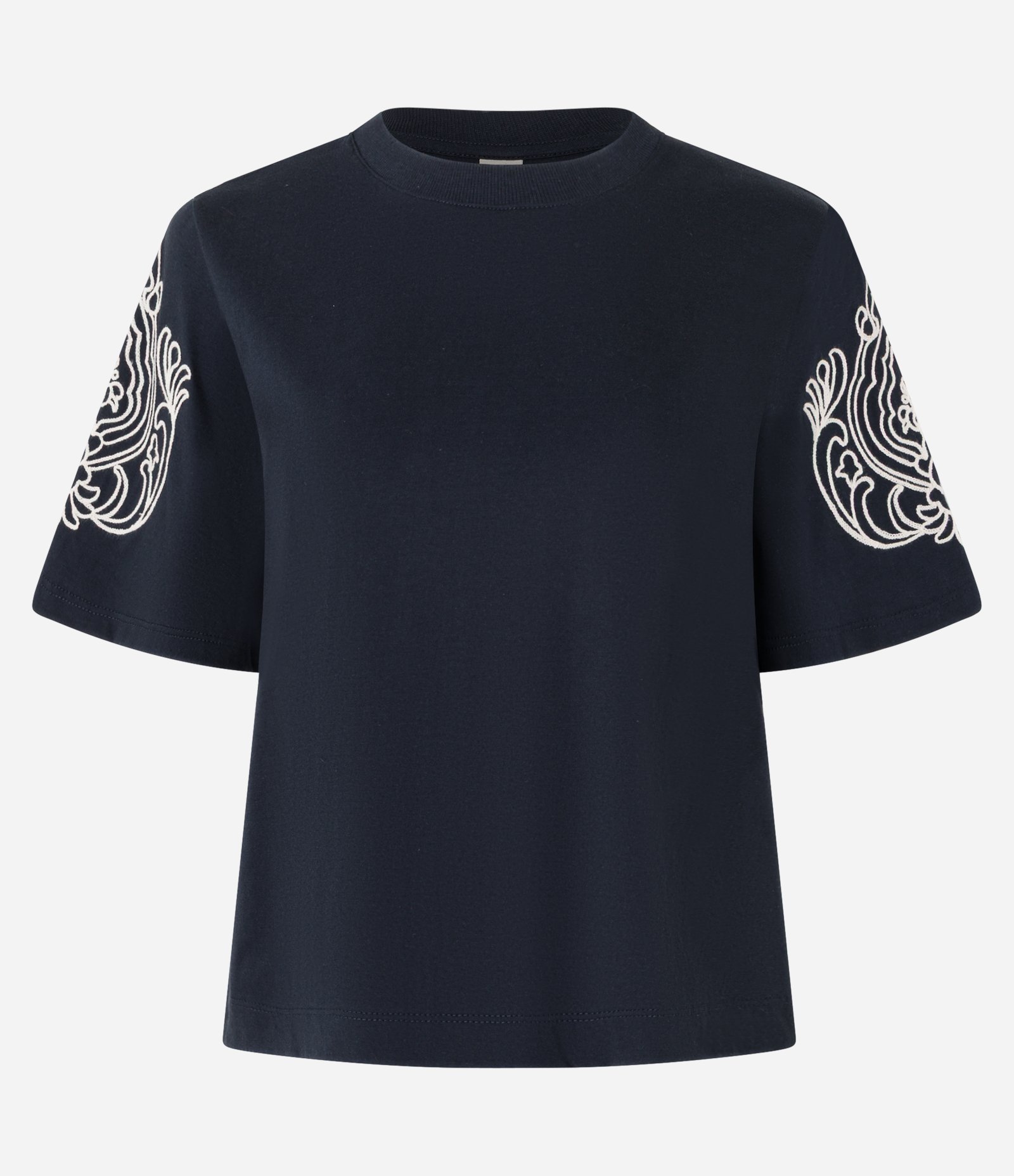Blusa com Manga Flare e Estampa Bordada Abstrata Azul Marinho 5