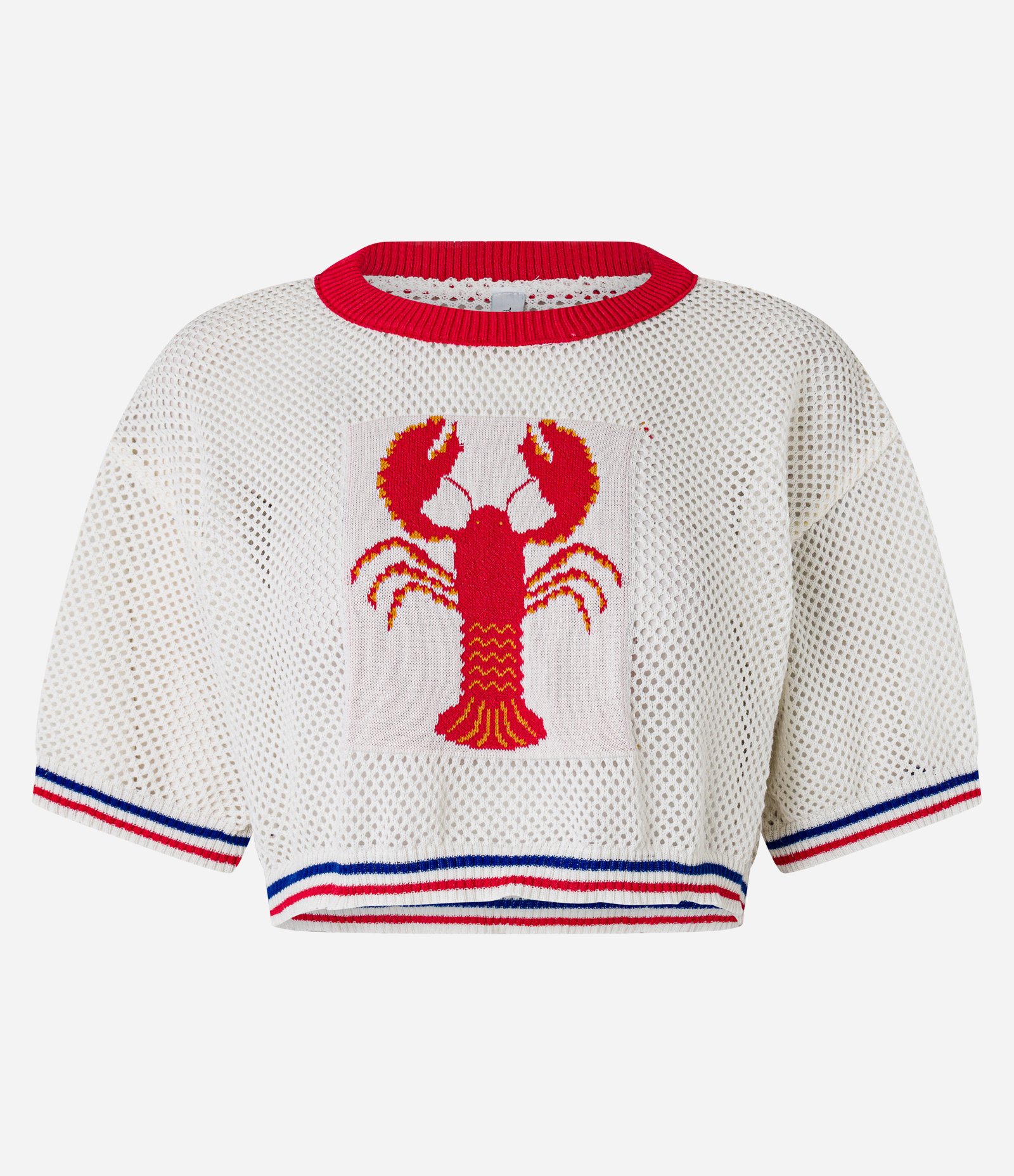 Blusa Cropped em Tricô com Jacquard de Lagosta Branco 5