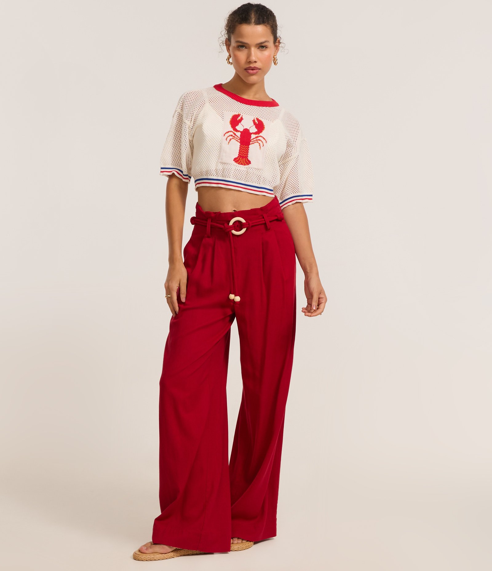 Blusa Cropped em Tricô com Jacquard de Lagosta Branco 2