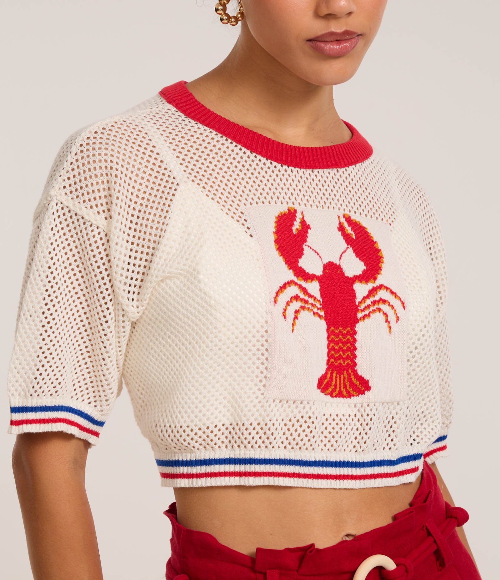 Blusa Cropped em Tricô com Jacquard de Lagosta Branco 3
