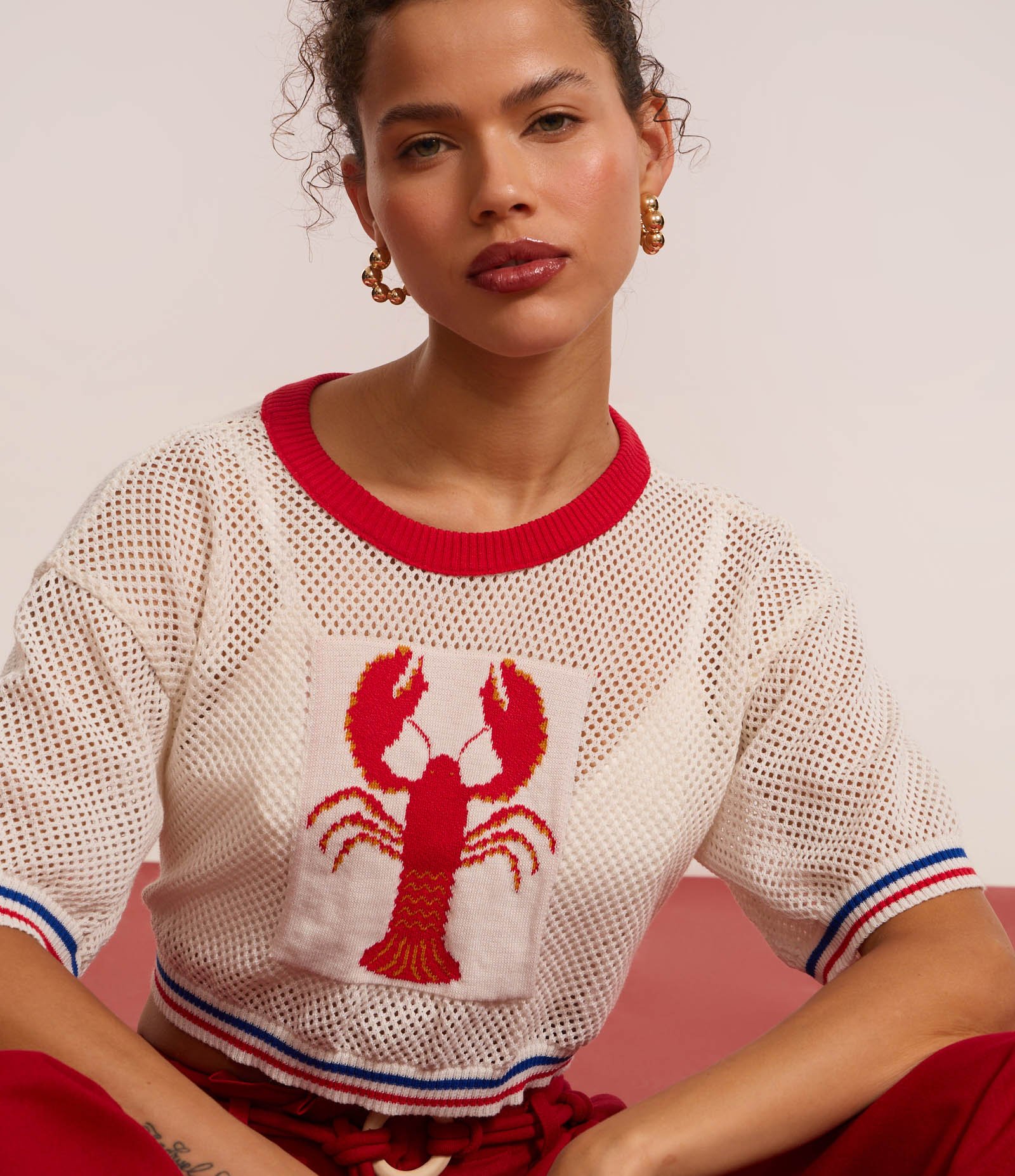 Blusa Cropped em Tricô com Jacquard de Lagosta Branco 4