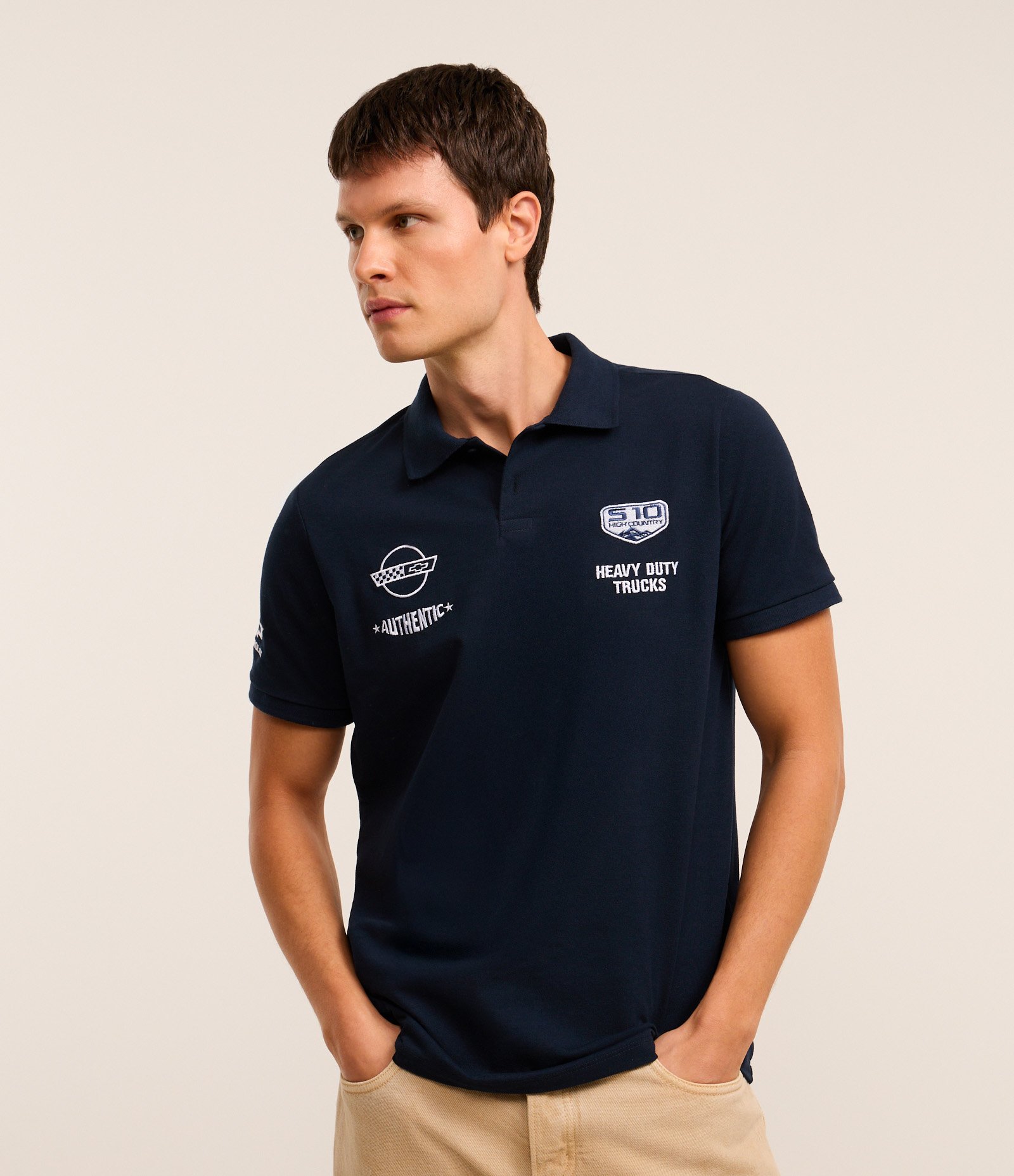 Camisa Polo em Algodão com Bordado Chevrolet Azul 1
