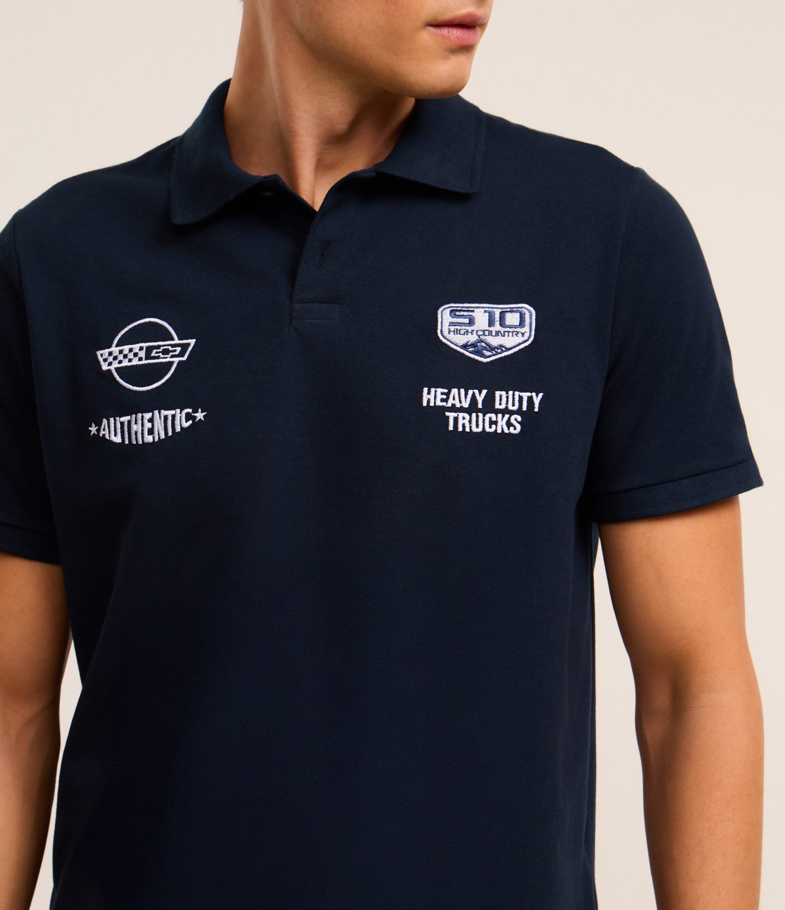 Camisa Polo em Algodão com Bordado Chevrolet Azul 3