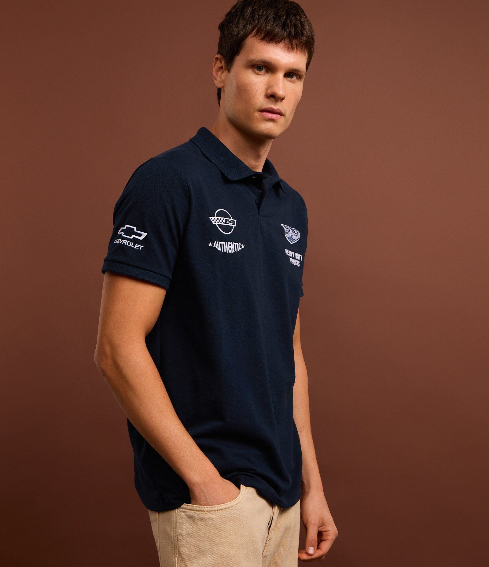 Camisa Polo em Algodão com Bordado Chevrolet Azul 6