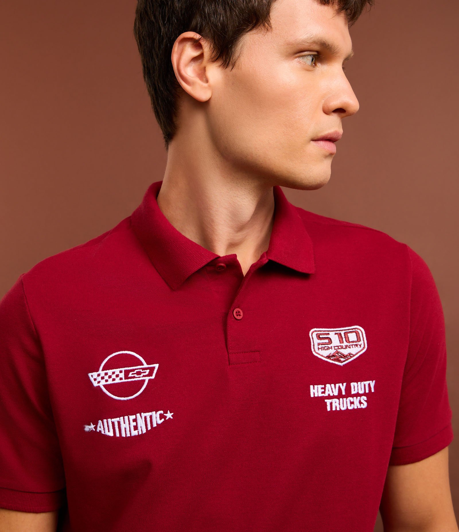 Camisa Polo em Algodão com Bordado Chevrolet Vermelho 5