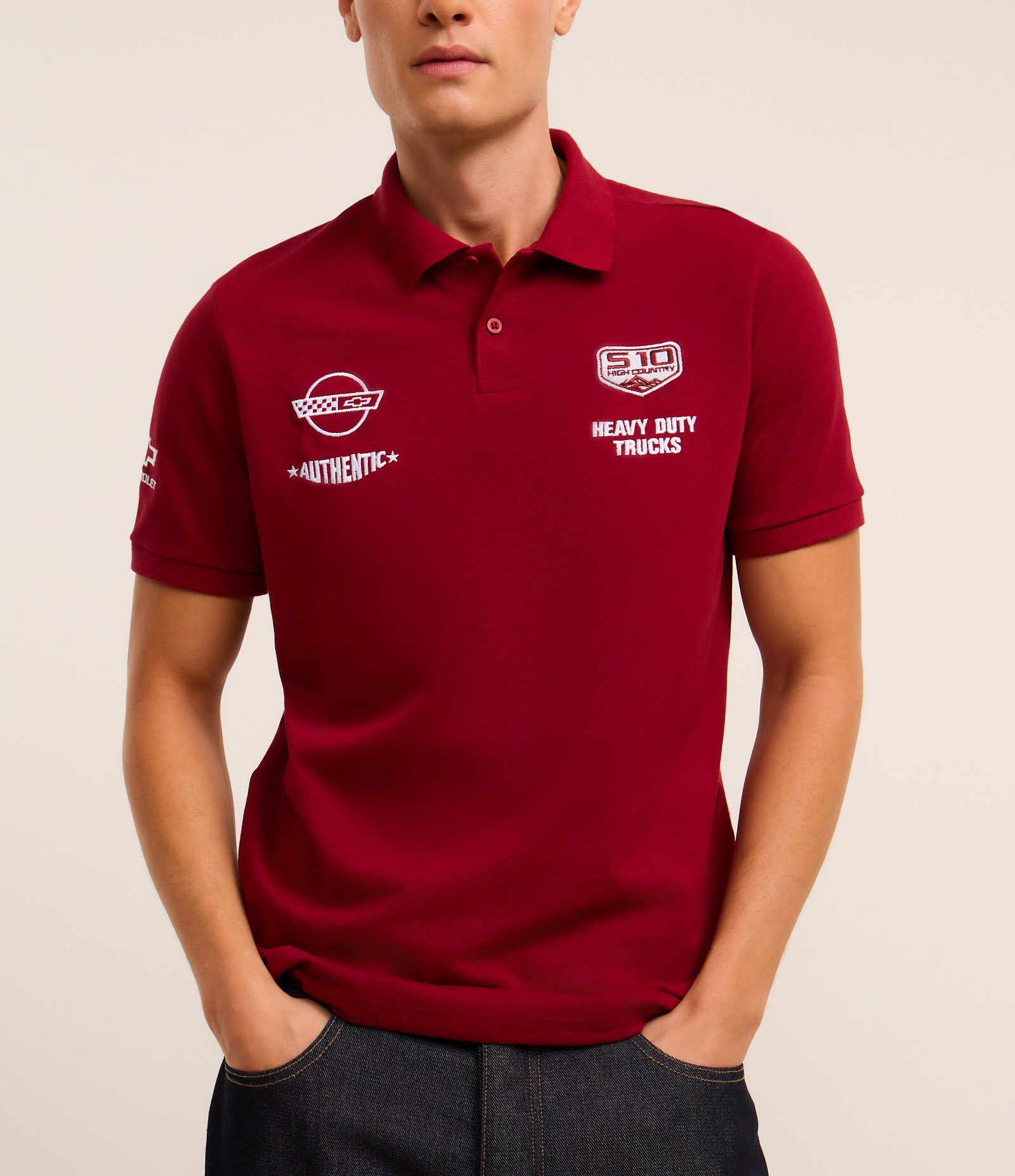 Camisa Polo em Algodão com Bordado Chevrolet Vermelho 6
