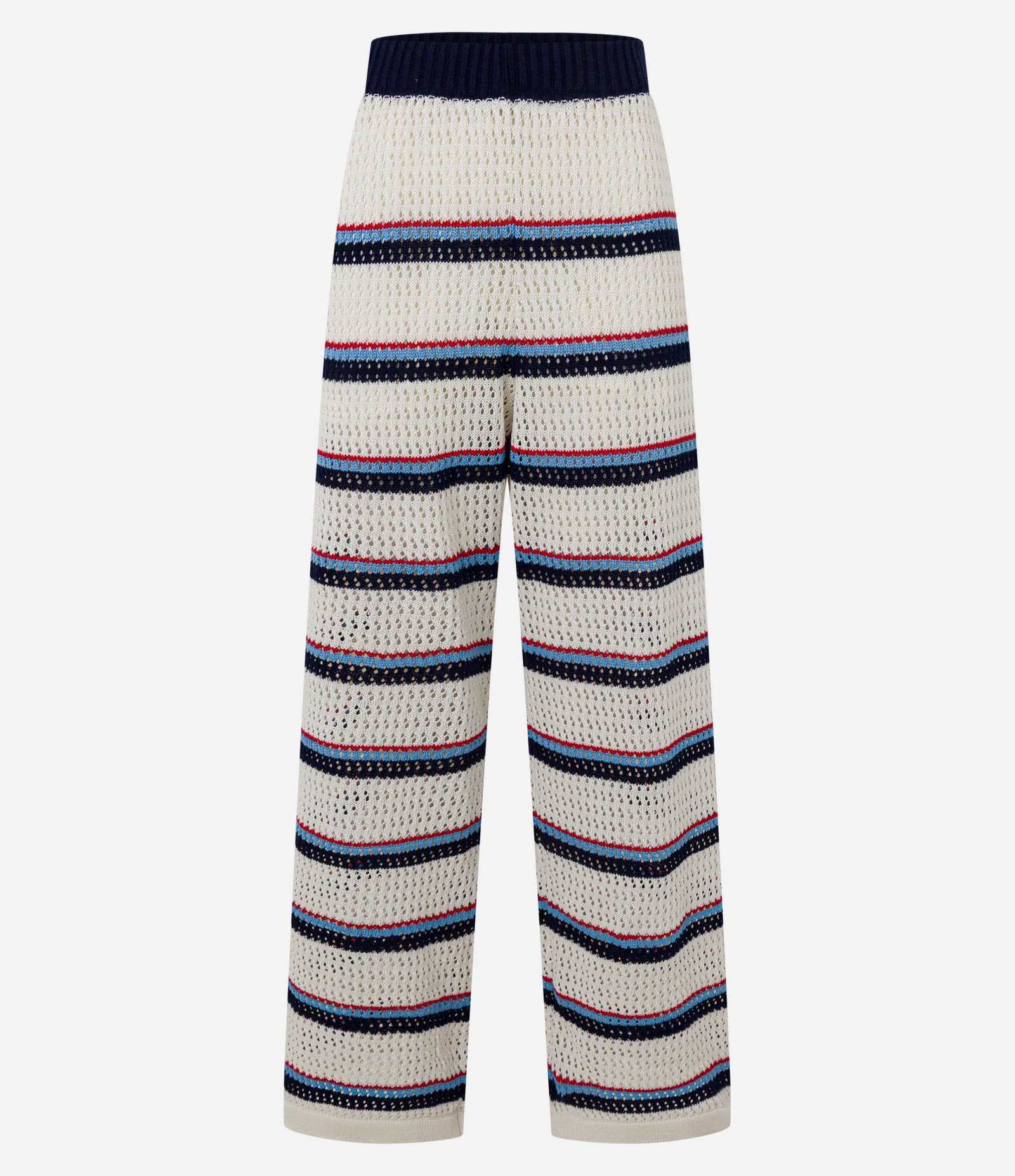 Calça Pantalona Cintura Alta em Tricô com Listras Variadas Off White/Azul/Rosa 5