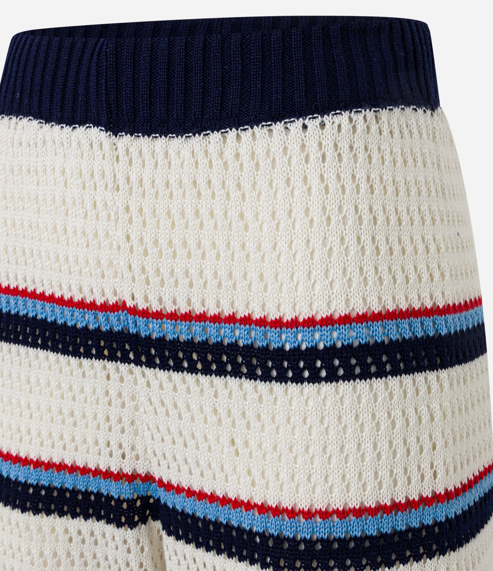 Calça Pantalona Cintura Alta em Tricô com Listras Variadas Off White/Azul/Rosa 6