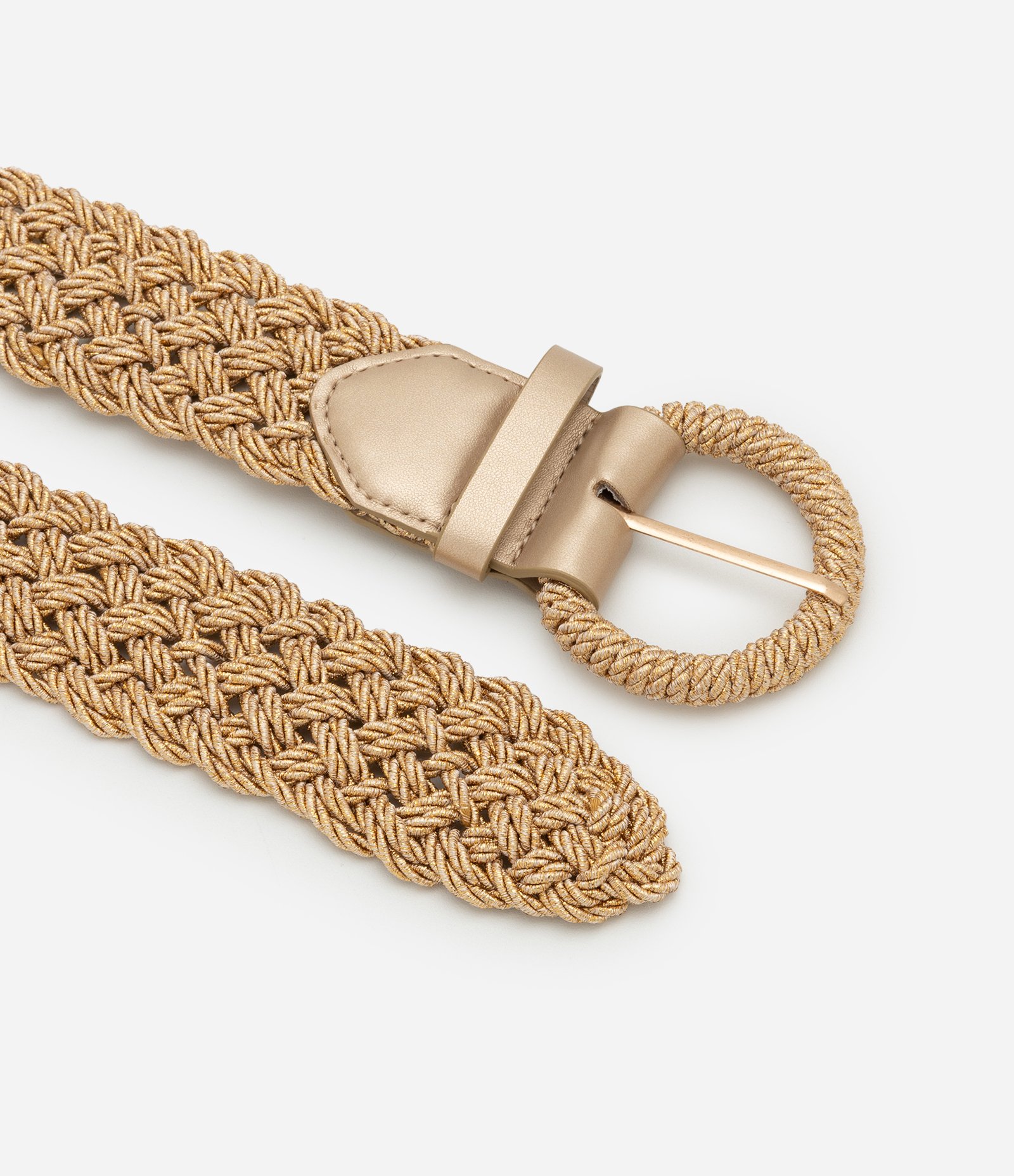 Cinto Largo com Fios Metalizados Trançados Dourado 2