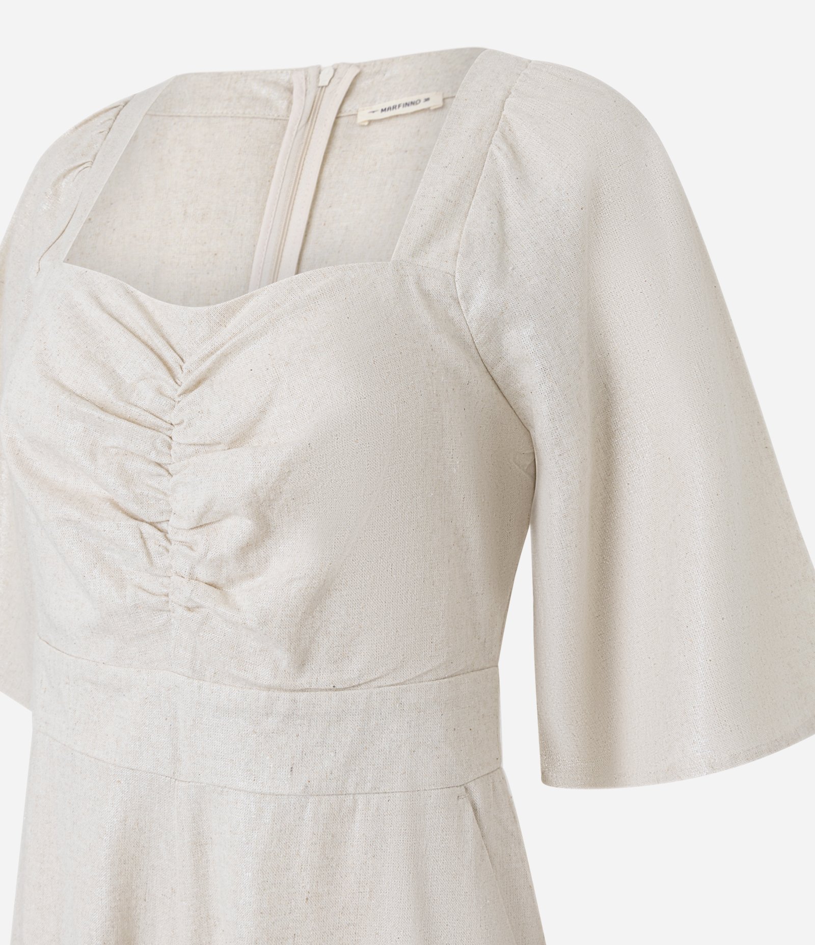 Macacão Wide Leg em Viscolinho com Franzido no Busto Bege 6