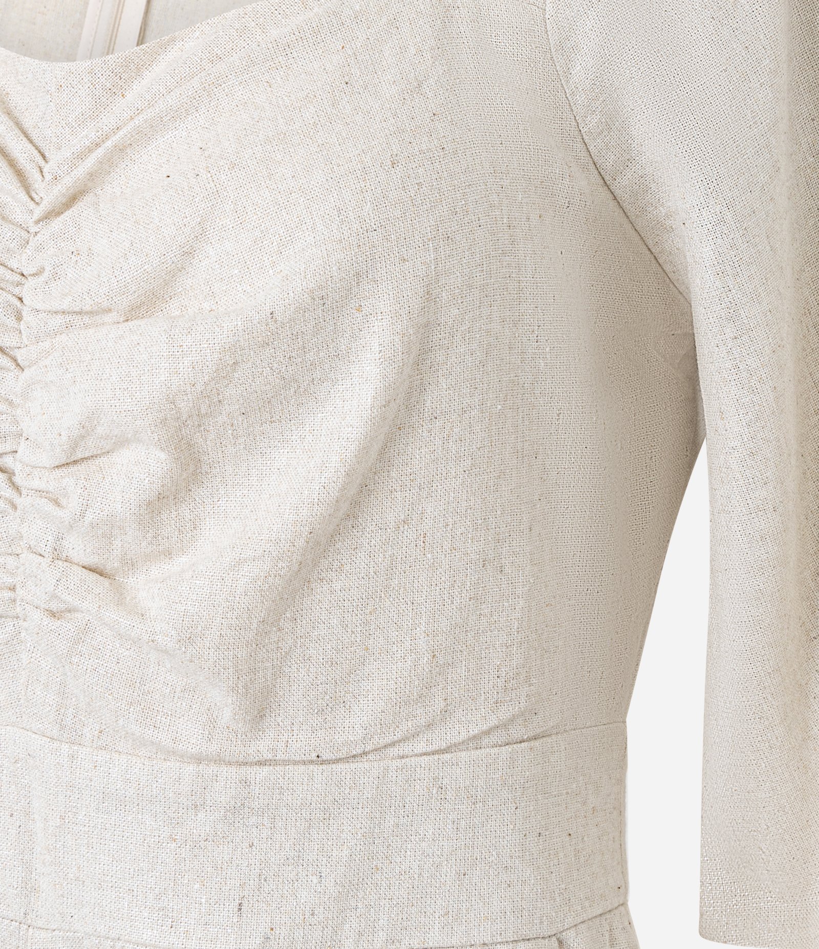 Macacão Wide Leg em Viscolinho com Franzido no Busto Bege 7