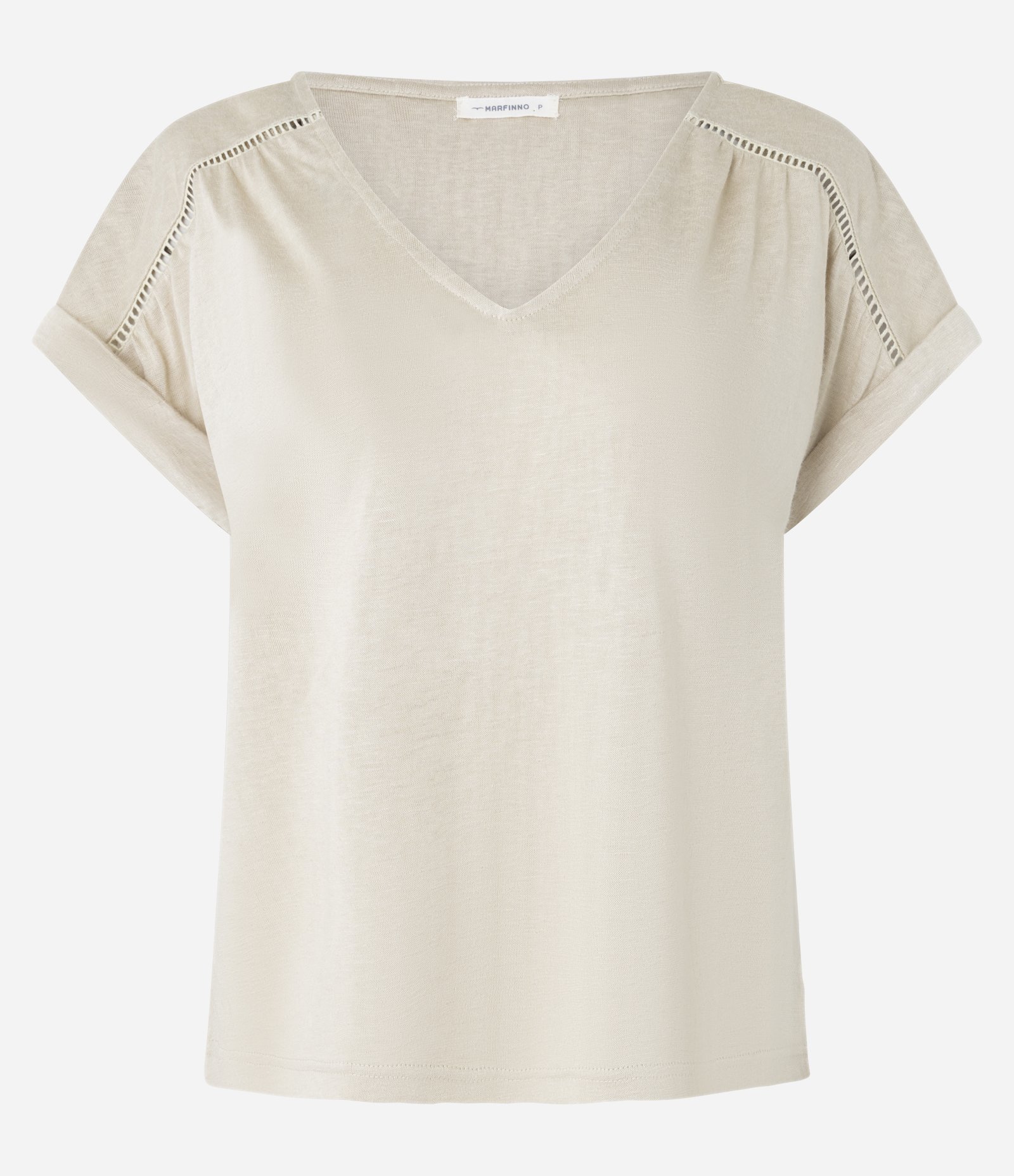 Blusa em Flamê com Entremeio na Manga Dobrada Bege 5