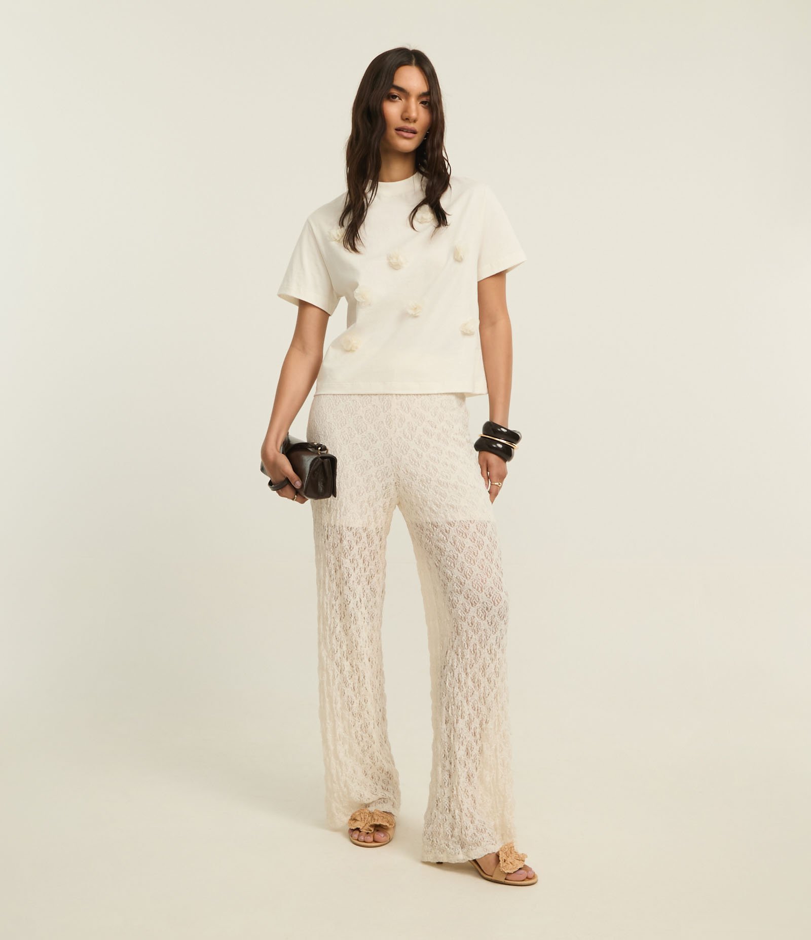 Blusa em Algodão com Flores de Organza Aplicadas Off White 2