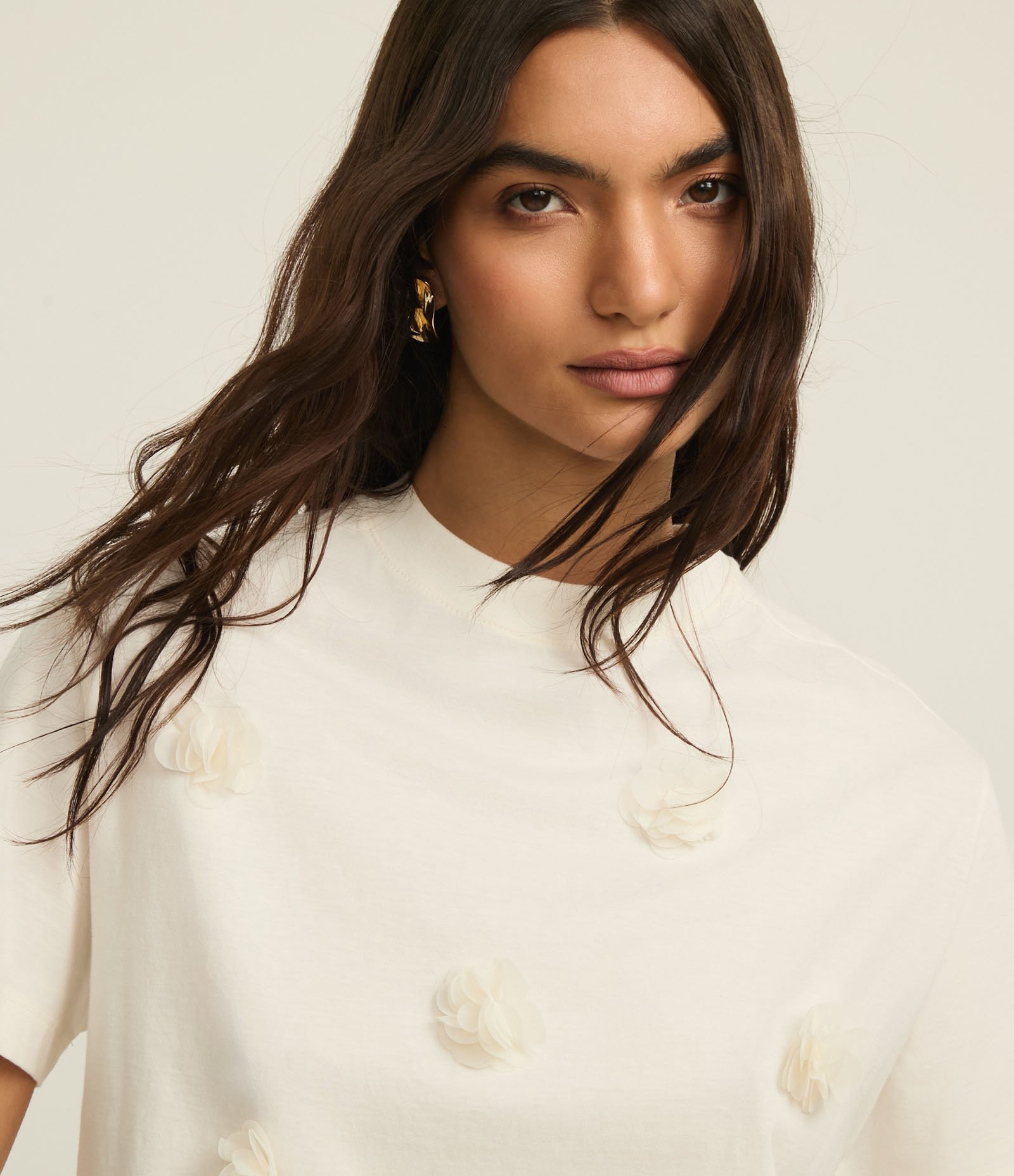 Blusa em Algodão com Flores de Organza Aplicadas Off White 3