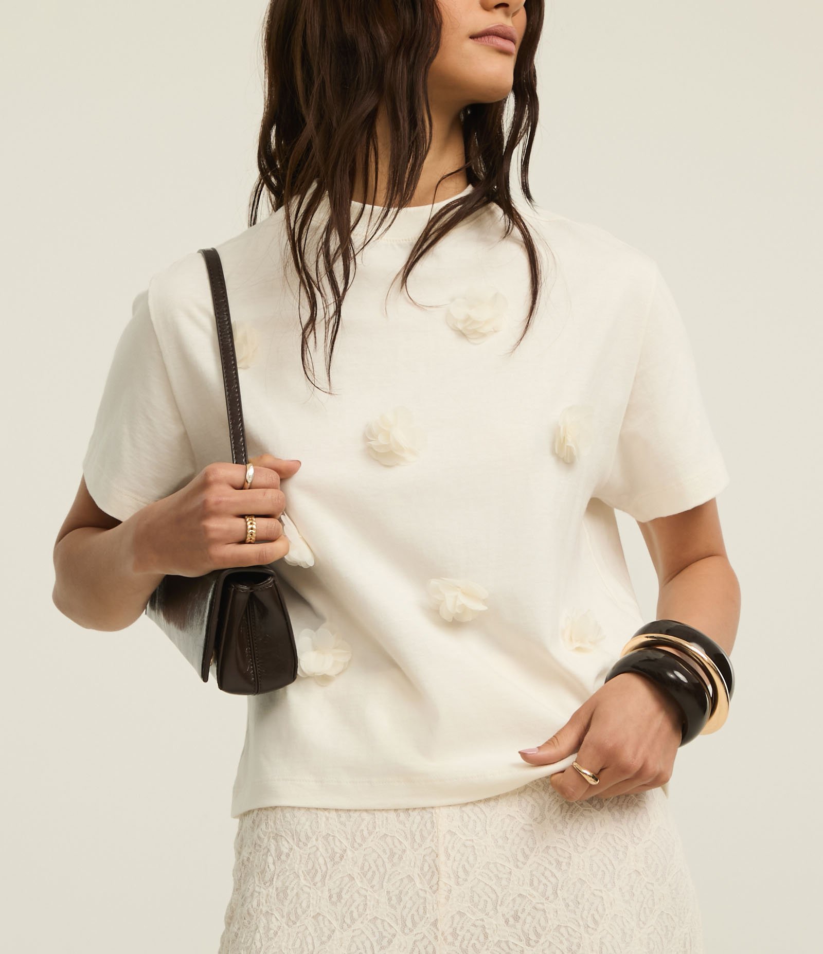 Blusa em Algodão com Flores de Organza Aplicadas Off White 4