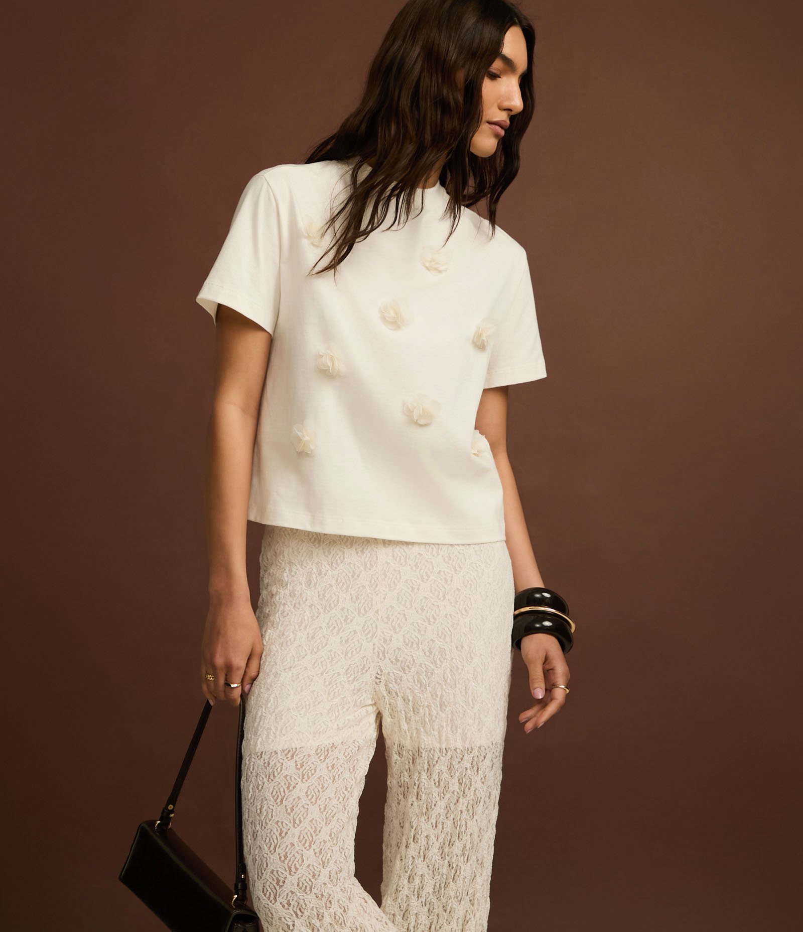 Blusa em Algodão com Flores de Organza Aplicadas Off White 5