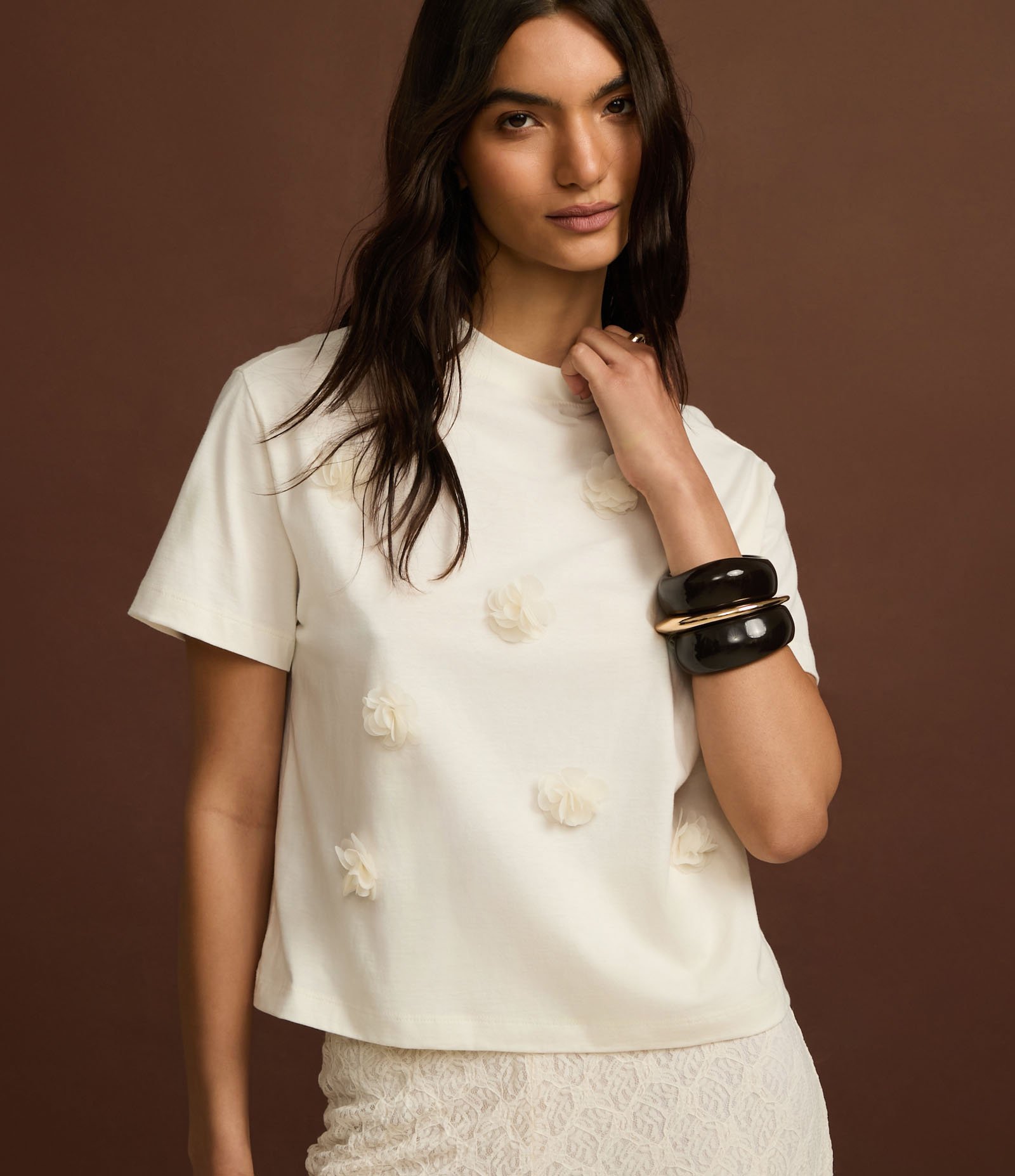 Blusa em Algodão com Flores de Organza Aplicadas Off White 6