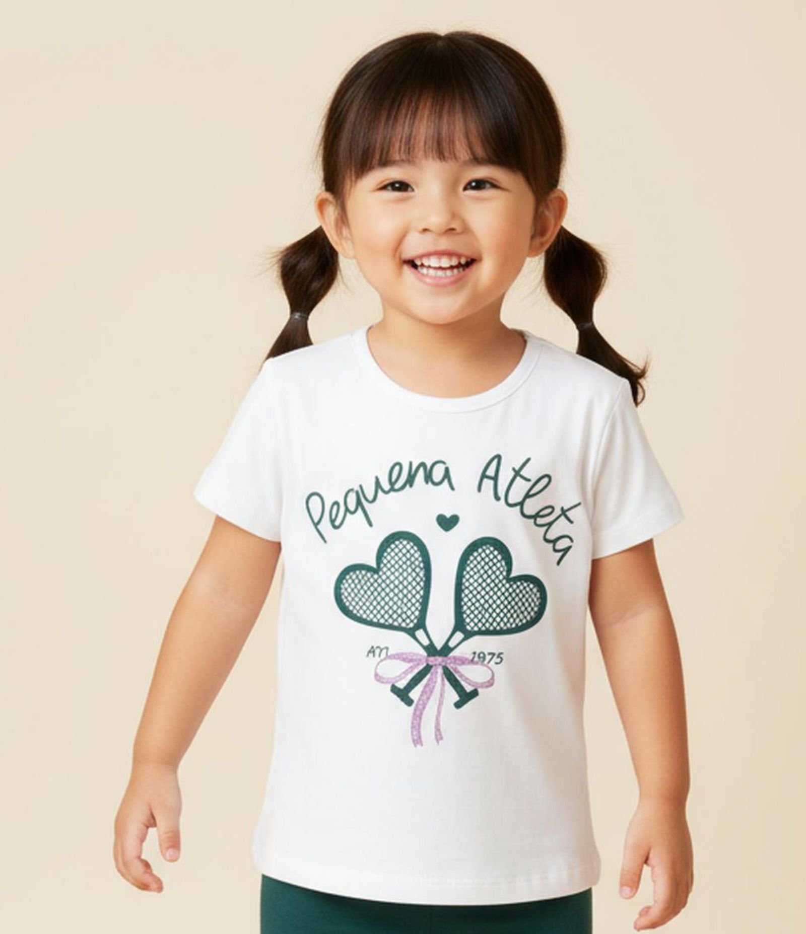 Blusa Infantil com Estampa de Raquetes Pequena Atleta - Tam 1 a 6 Anos Branco 1