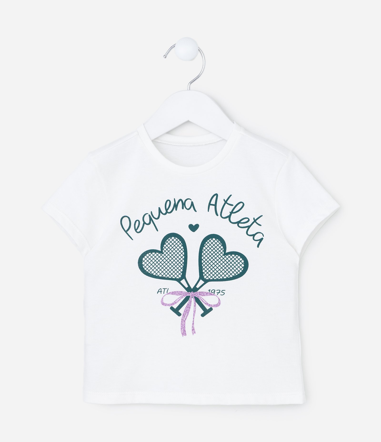 Blusa Infantil com Estampa de Raquetes Pequena Atleta - Tam 1 a 6 Anos Branco 1