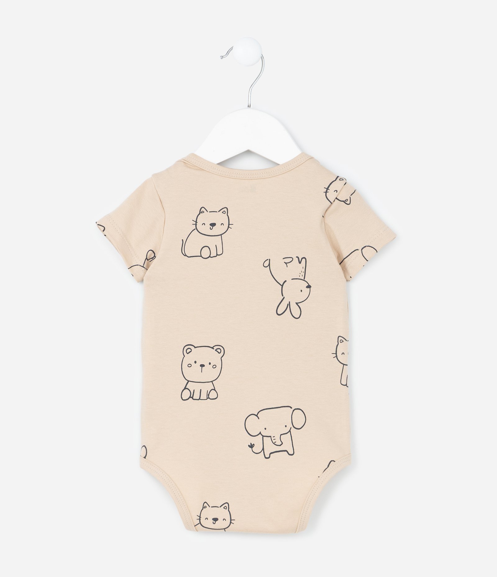 Body Infantil em Algodão com Estampa Bichinhos - Tam RN a 18 meses Bege 3