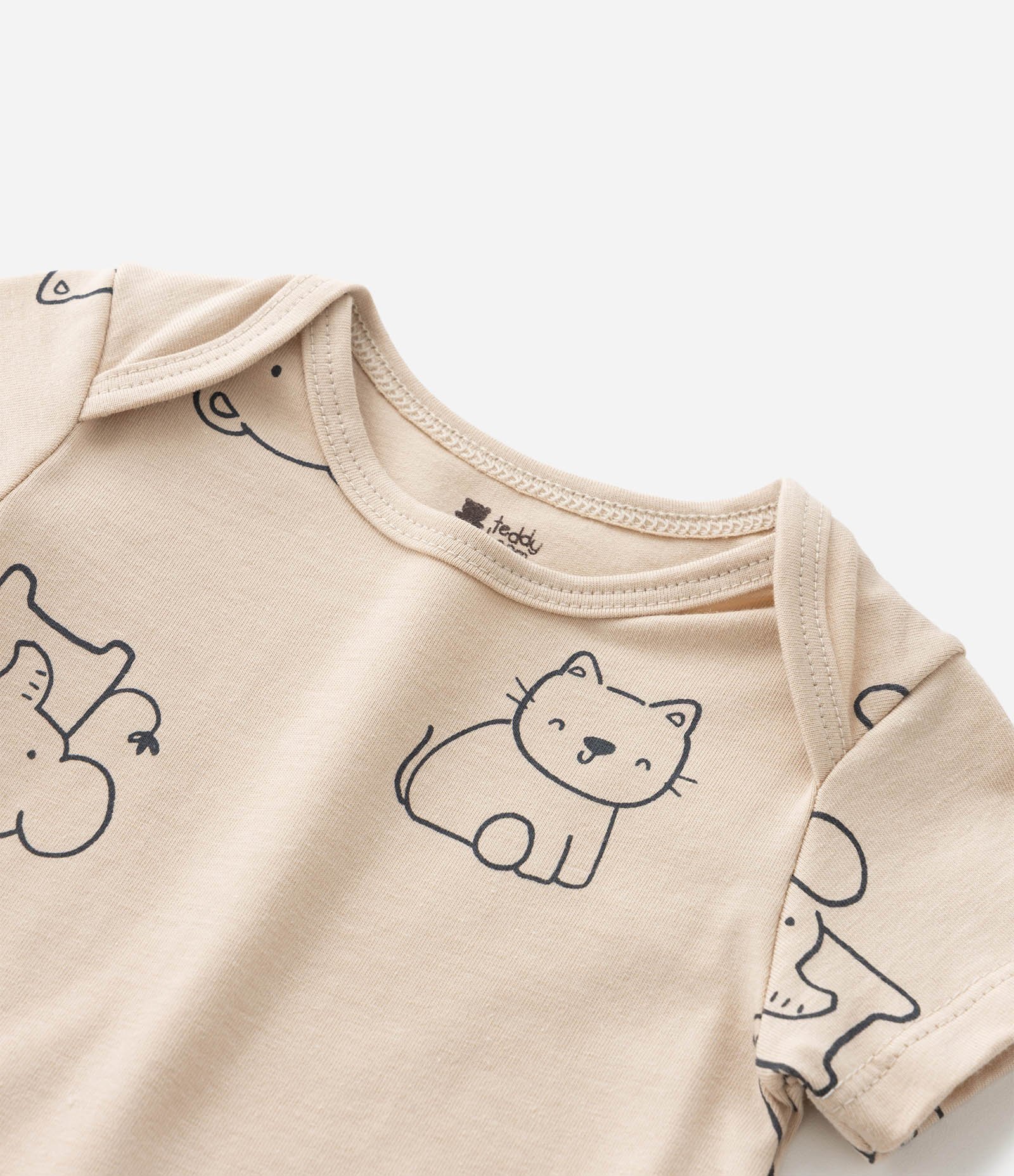 Body Infantil em Algodão com Estampa Bichinhos - Tam RN a 18 meses Bege 7