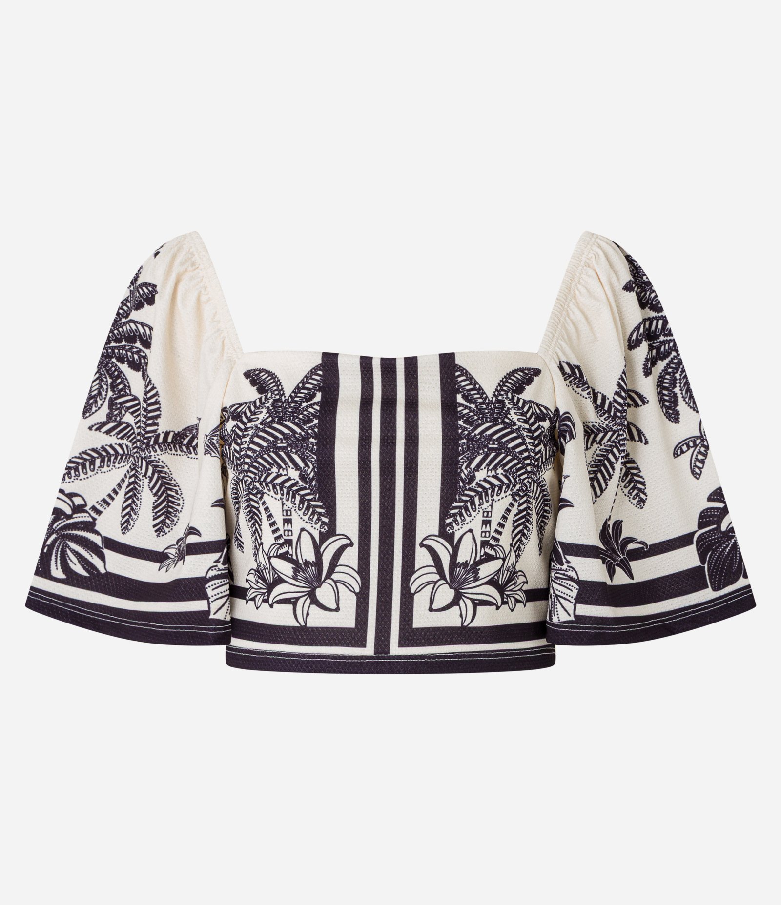 Blusa Cropped com Decote Quadrado e Estampa Mata Atlântica Bege 4