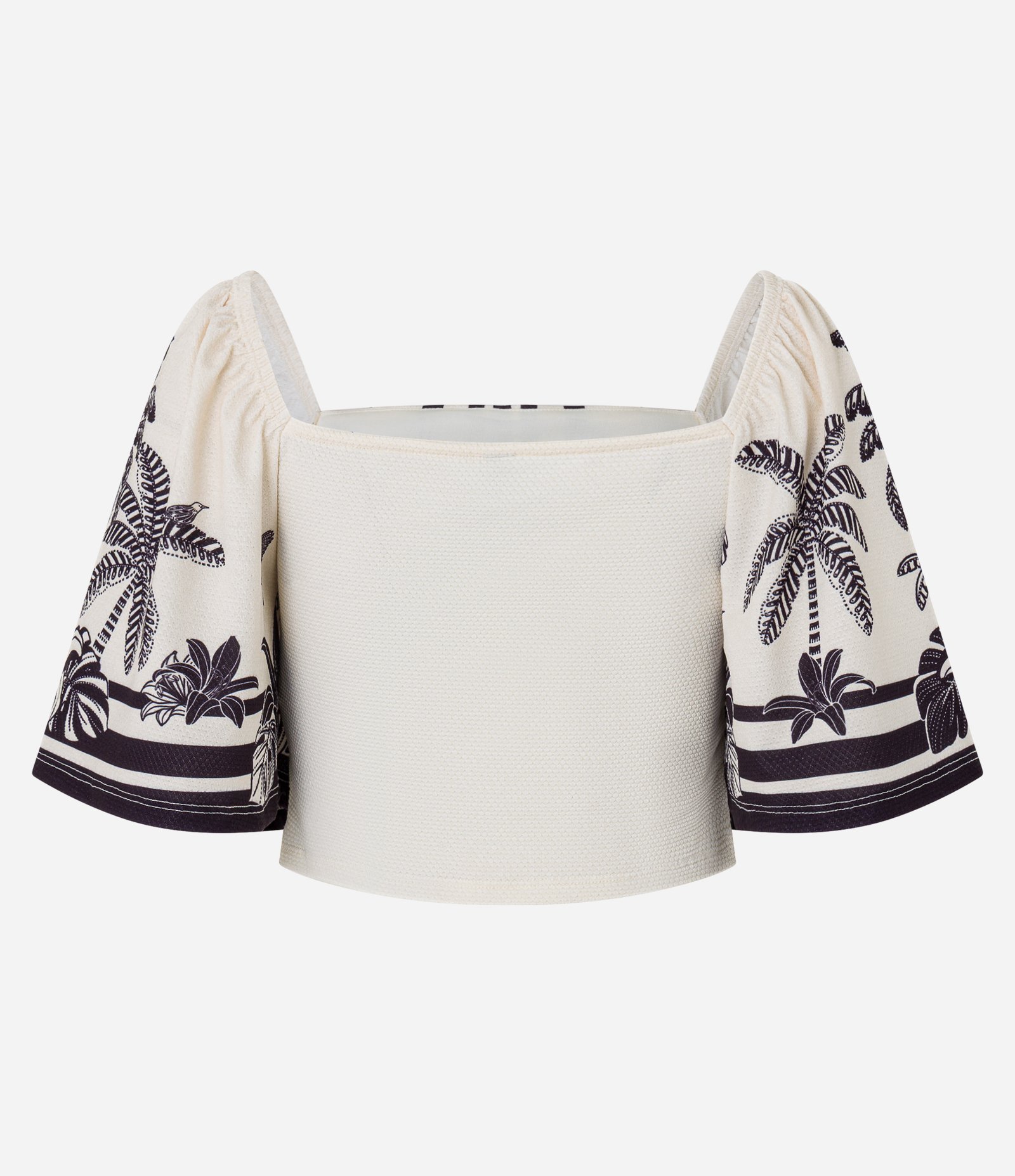 Blusa Cropped com Decote Quadrado e Estampa Mata Atlântica Bege 5