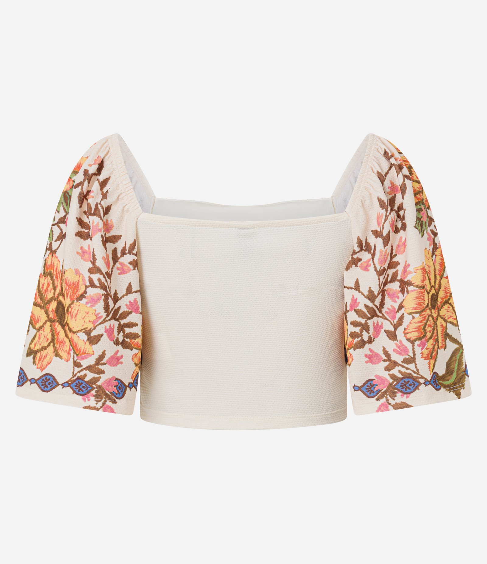 Blusa Cropped Texturizada com Manga Ampla e Estampa Floral Multicores 7