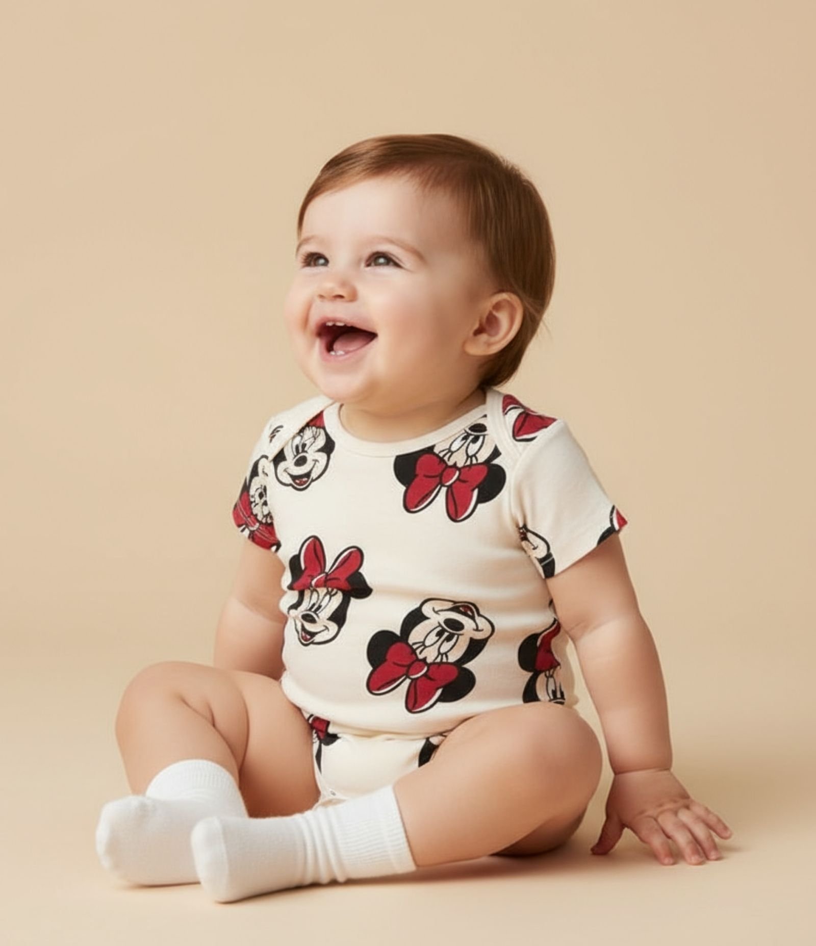 Body Infantil com Estampa Minnie - Tam 0 a 18 Meses Bege 1