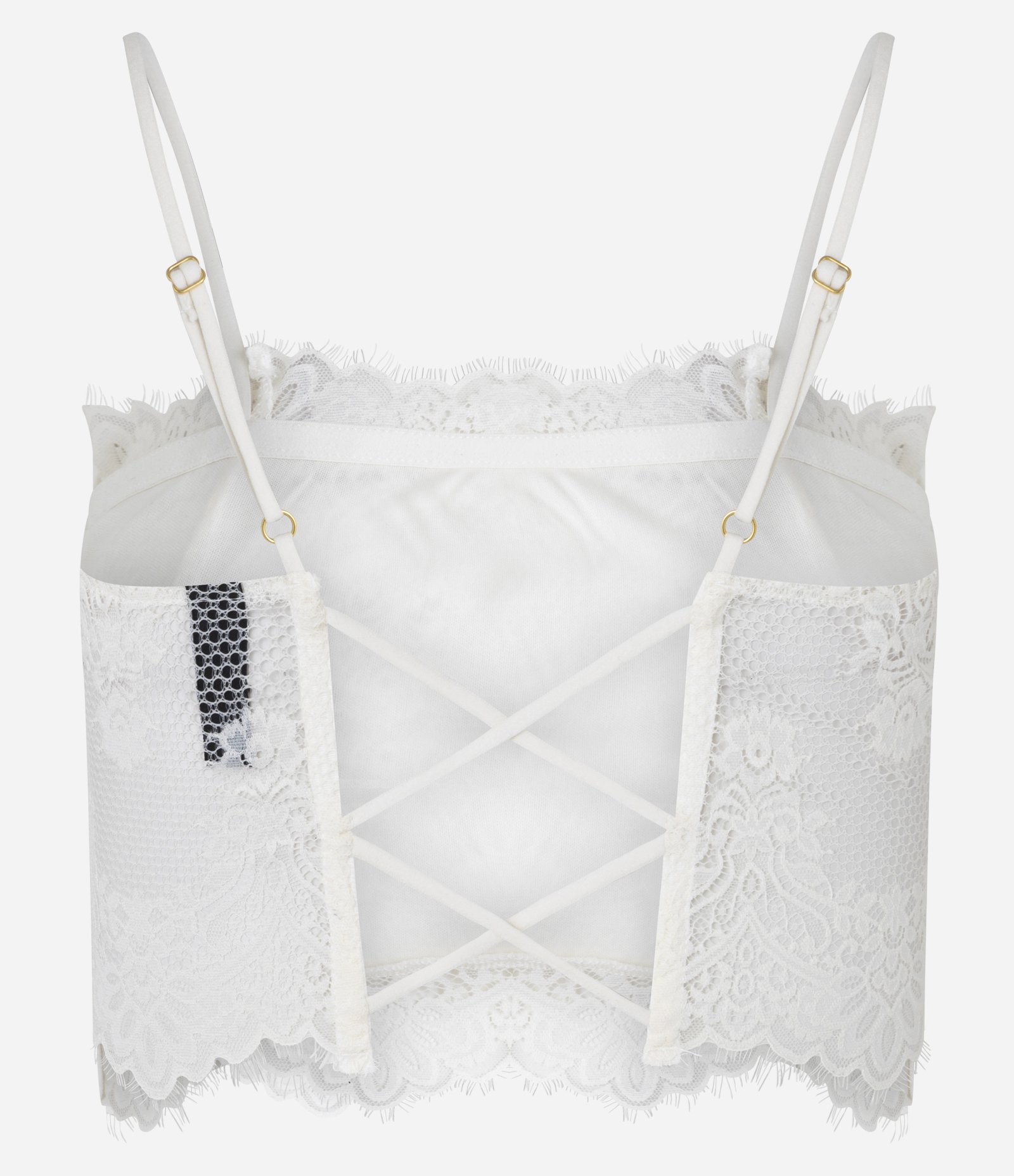 Blusa Cropped de Alça em Renda com Forro Off White 8