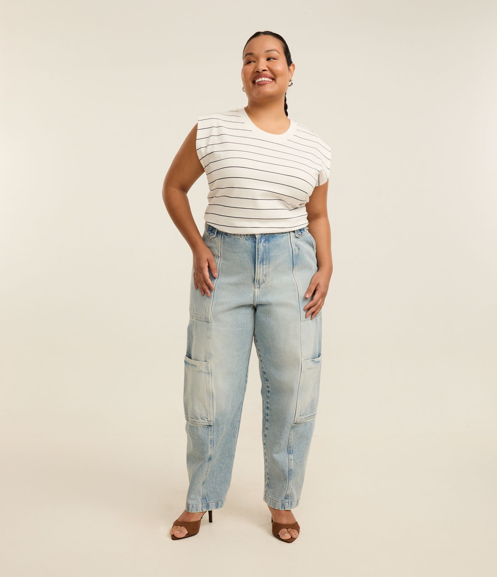 Blusa Regata em Ribana com Listras Curve & Plus Size Branco 2