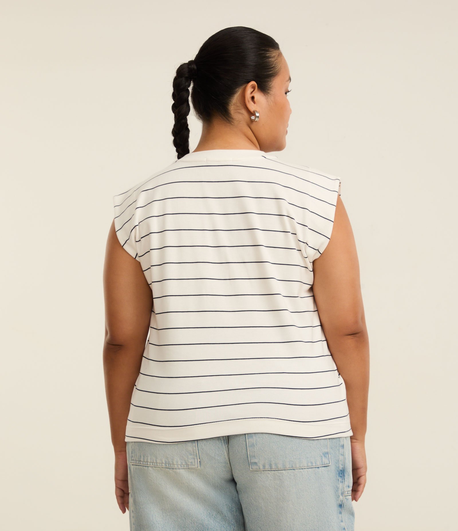 Blusa Regata em Ribana com Listras Curve & Plus Size Branco 4