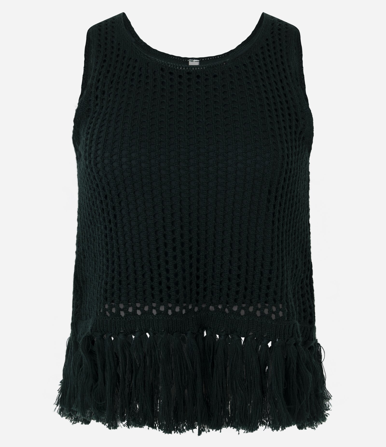 Blusa Regata Cropped em Tricô com Franjas na Barra Verde 7