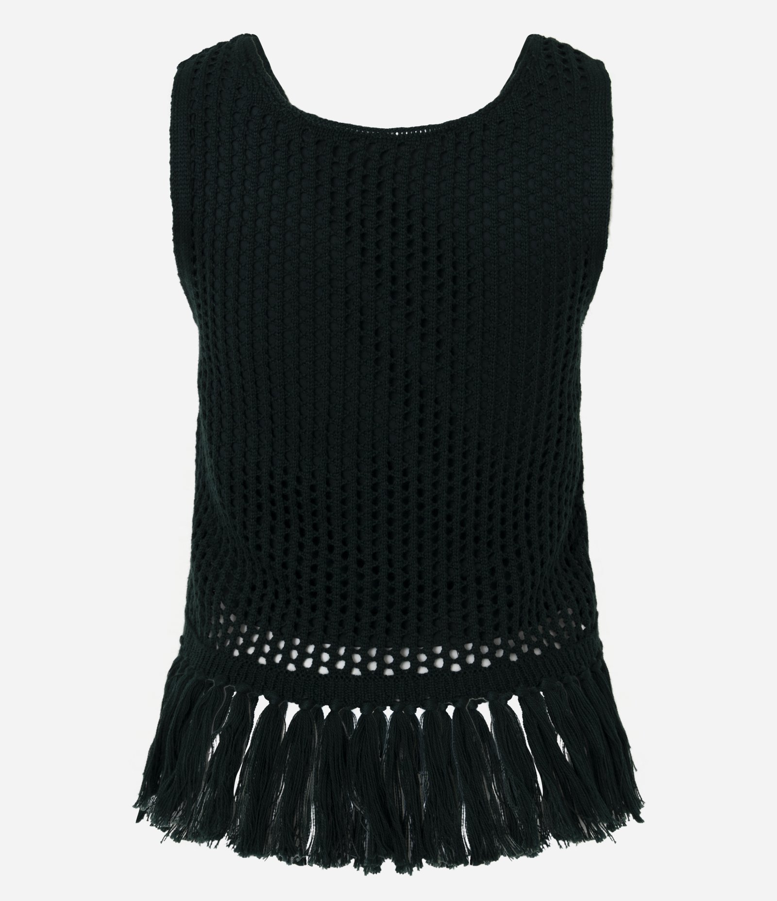 Blusa Regata Cropped em Tricô com Franjas na Barra Verde 9