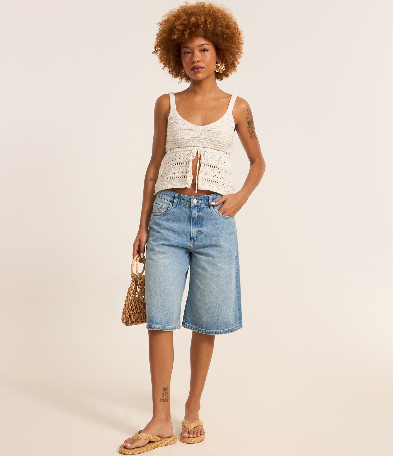 Blusa em Tricô com Alça Média e Amarração Branco 2