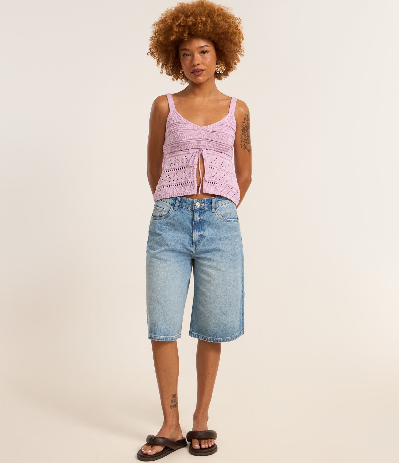 Blusa em Tricô com Alça Média e Amarração Lilás 2