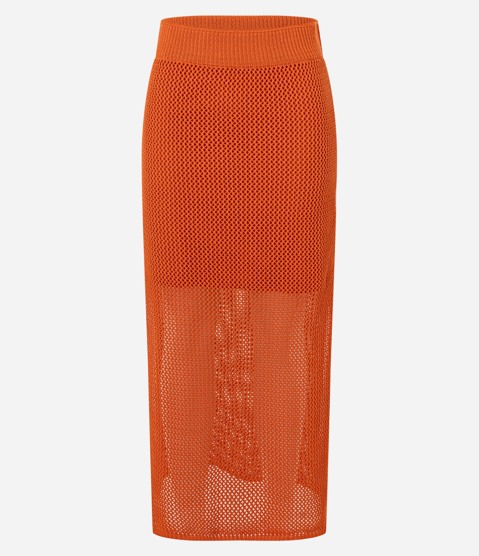 Saia Long Midi em Tricô com Textura de Ponto Aberto Laranja 7