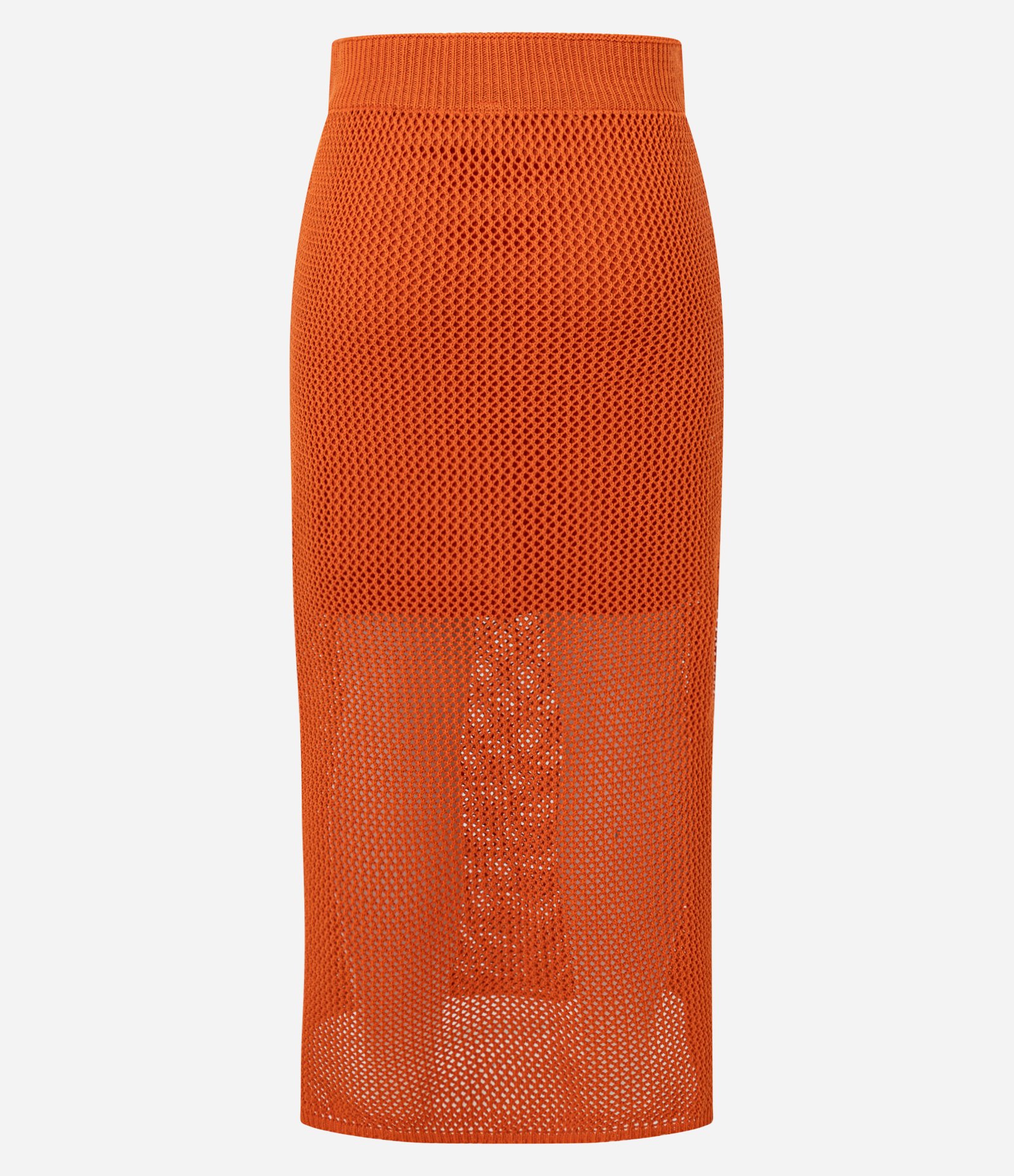Saia Long Midi em Tricô com Textura de Ponto Aberto Laranja 9