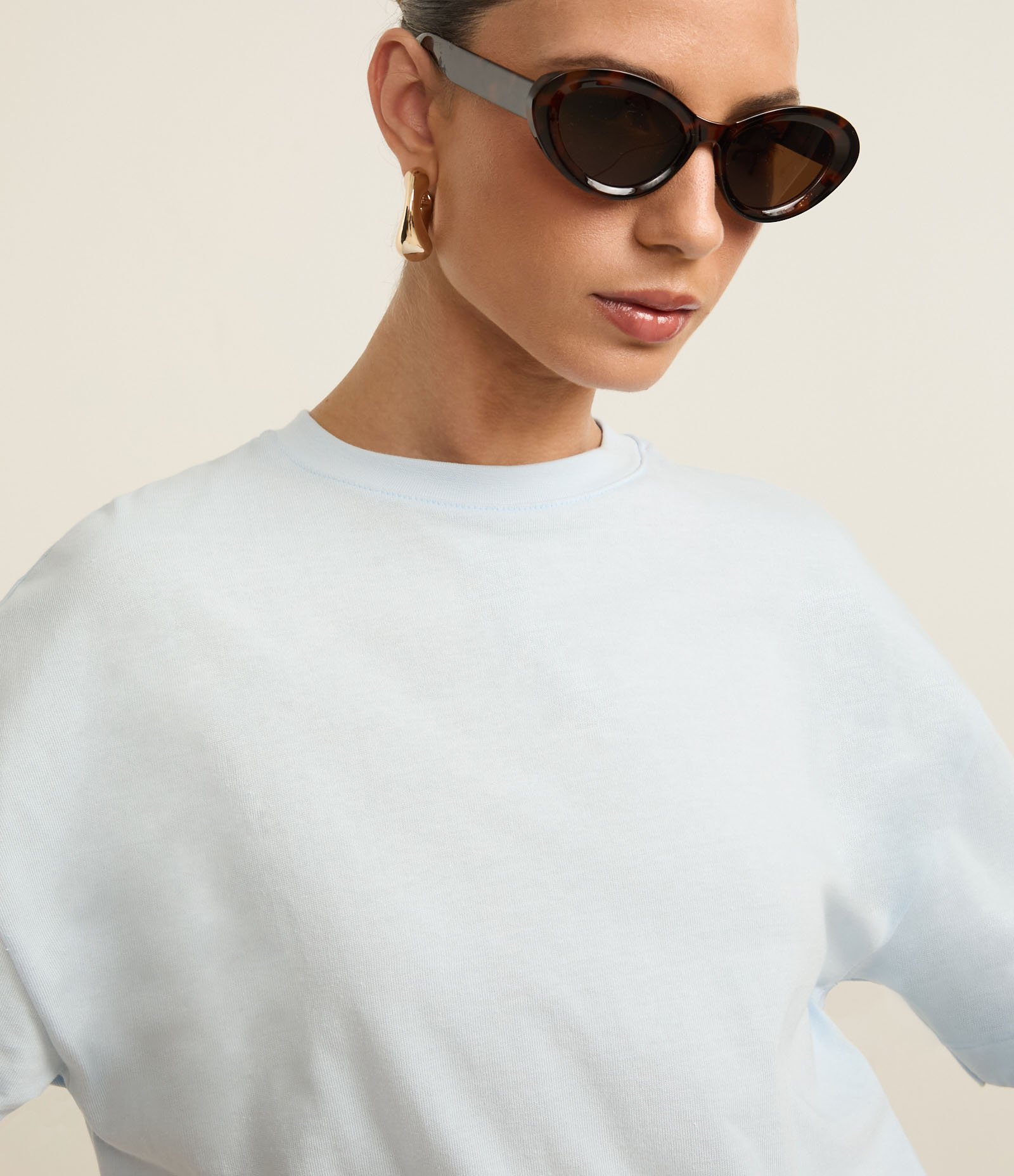 Camiseta Boxy em Algodão com Gola Redonda Azul 4