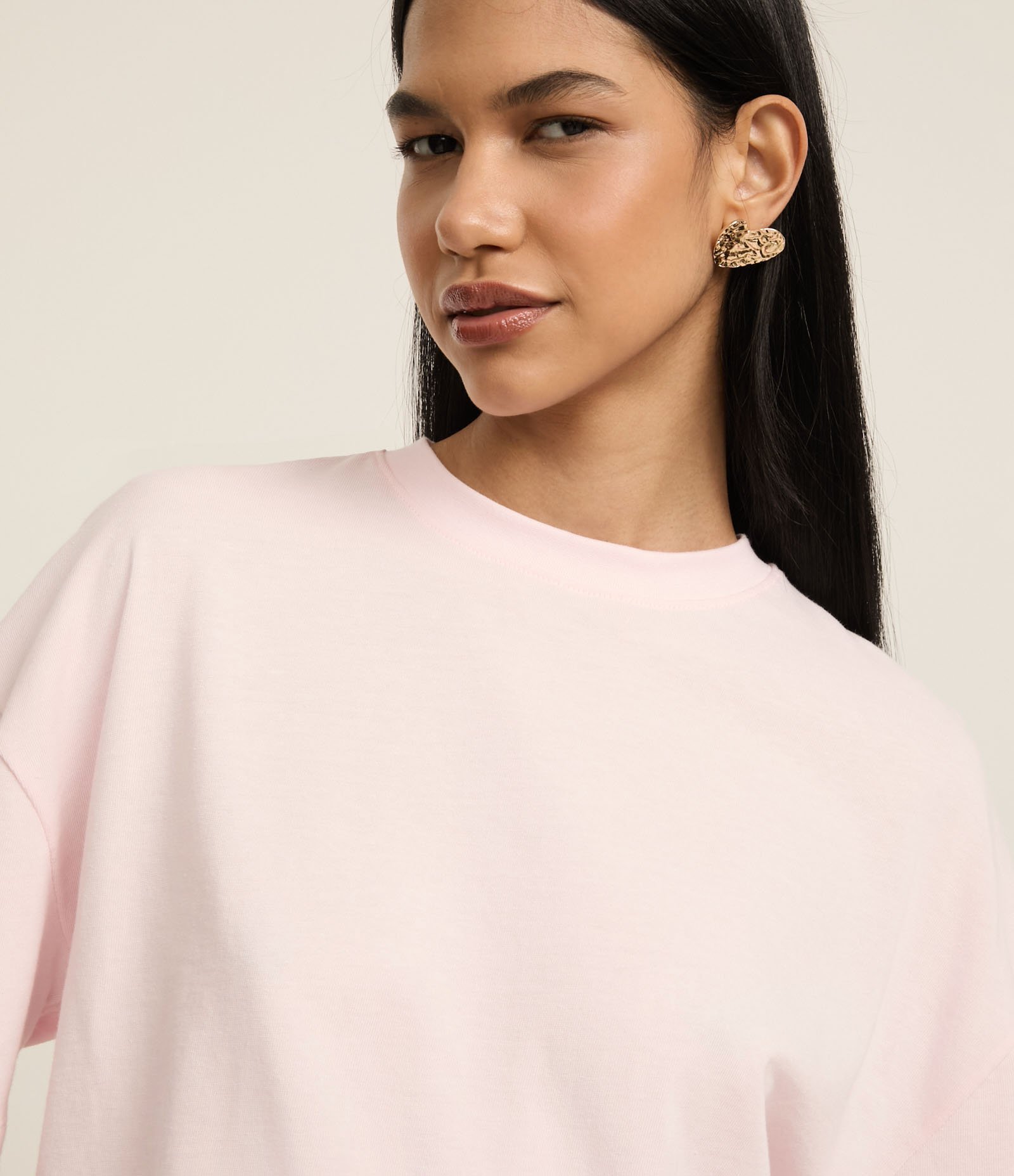 Camiseta Boxy em Algodão com Gola Redonda Rosa 4