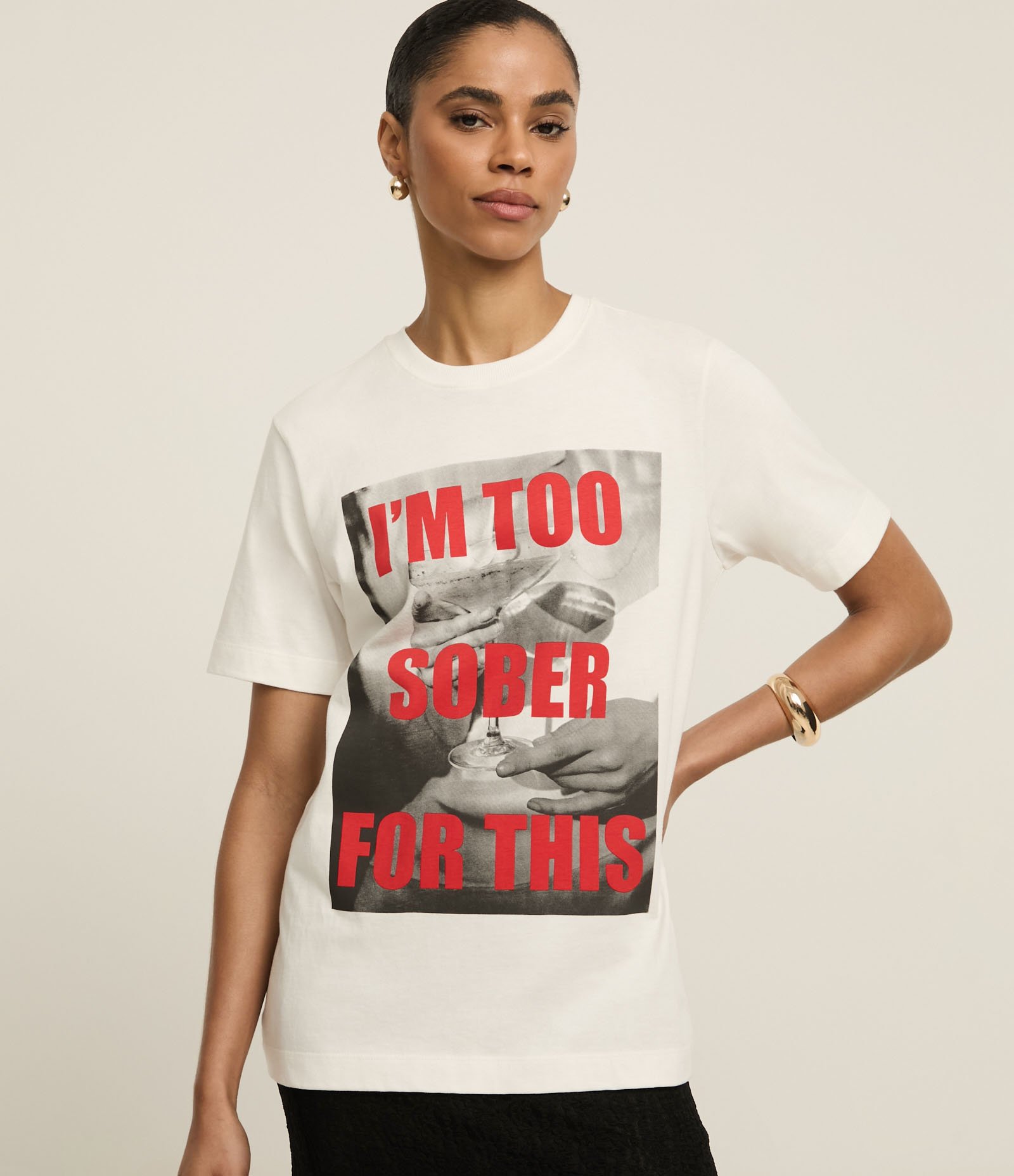 Camiseta Regular em Algodão com Estampa Im Too Sober For This Branco 1