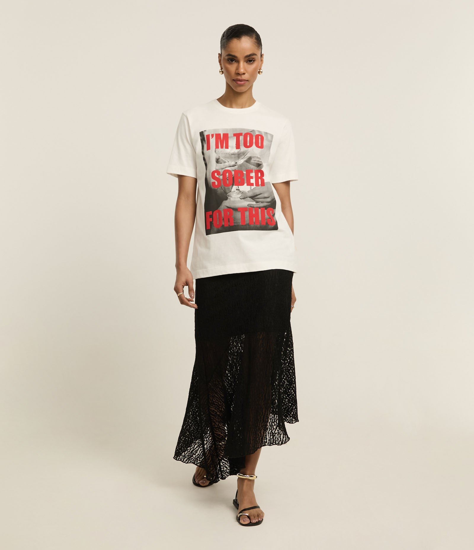 Camiseta Regular em Algodão com Estampa Im Too Sober For This Branco 2